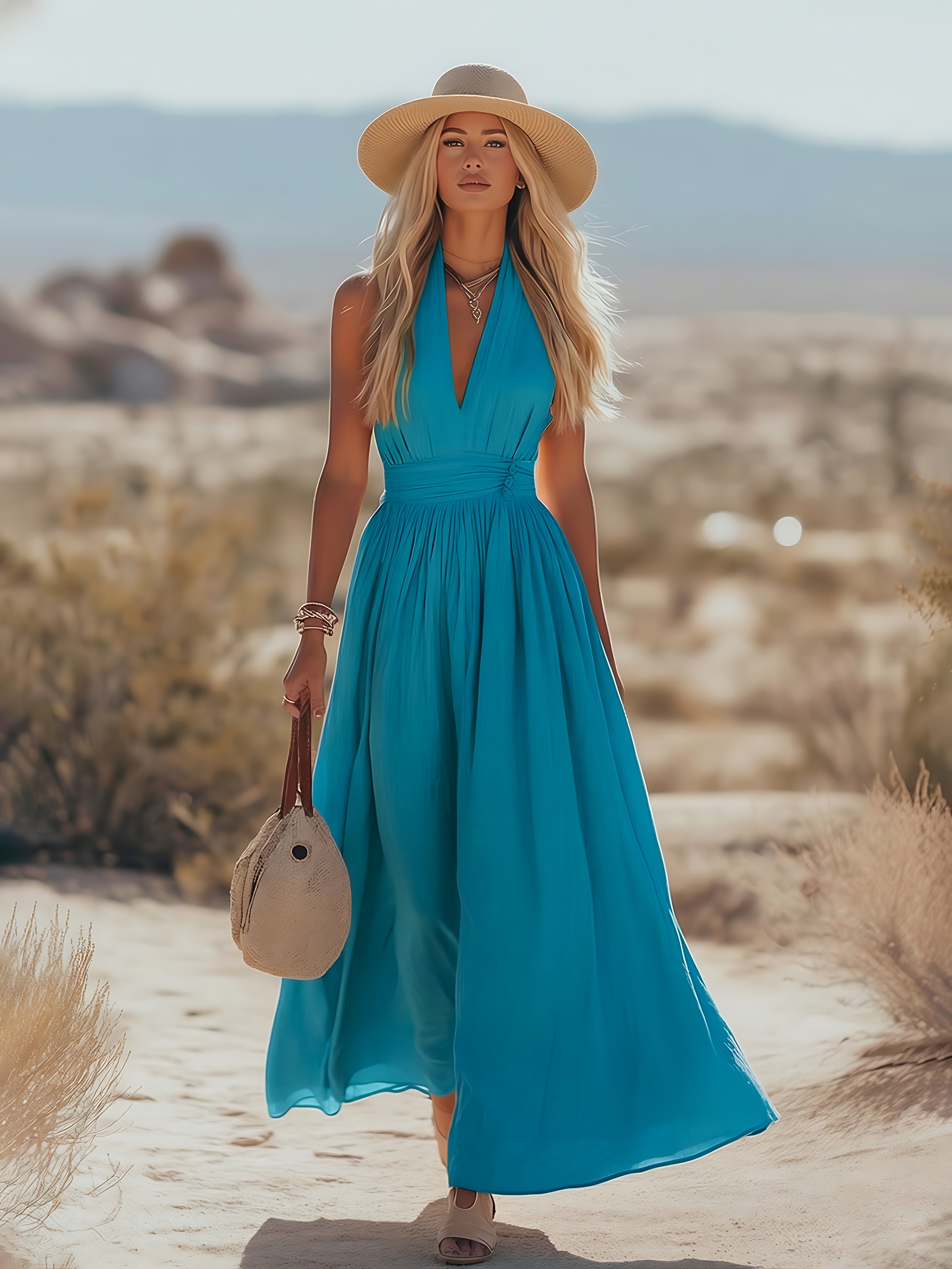 Bethany – Halter Neck Flowy Summer Maxi Dress
