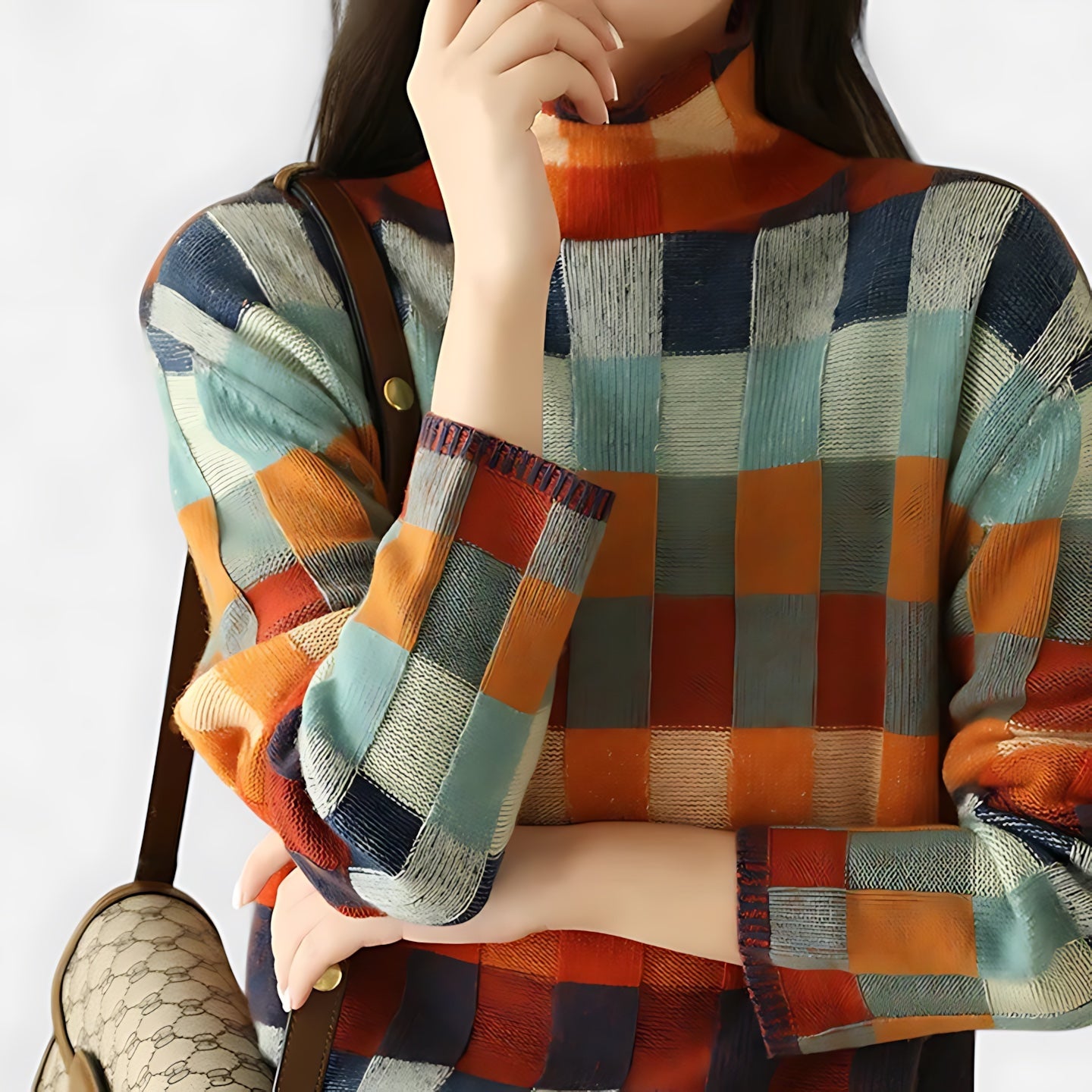 Bianca – Checkered Print Crew Neck Sweater