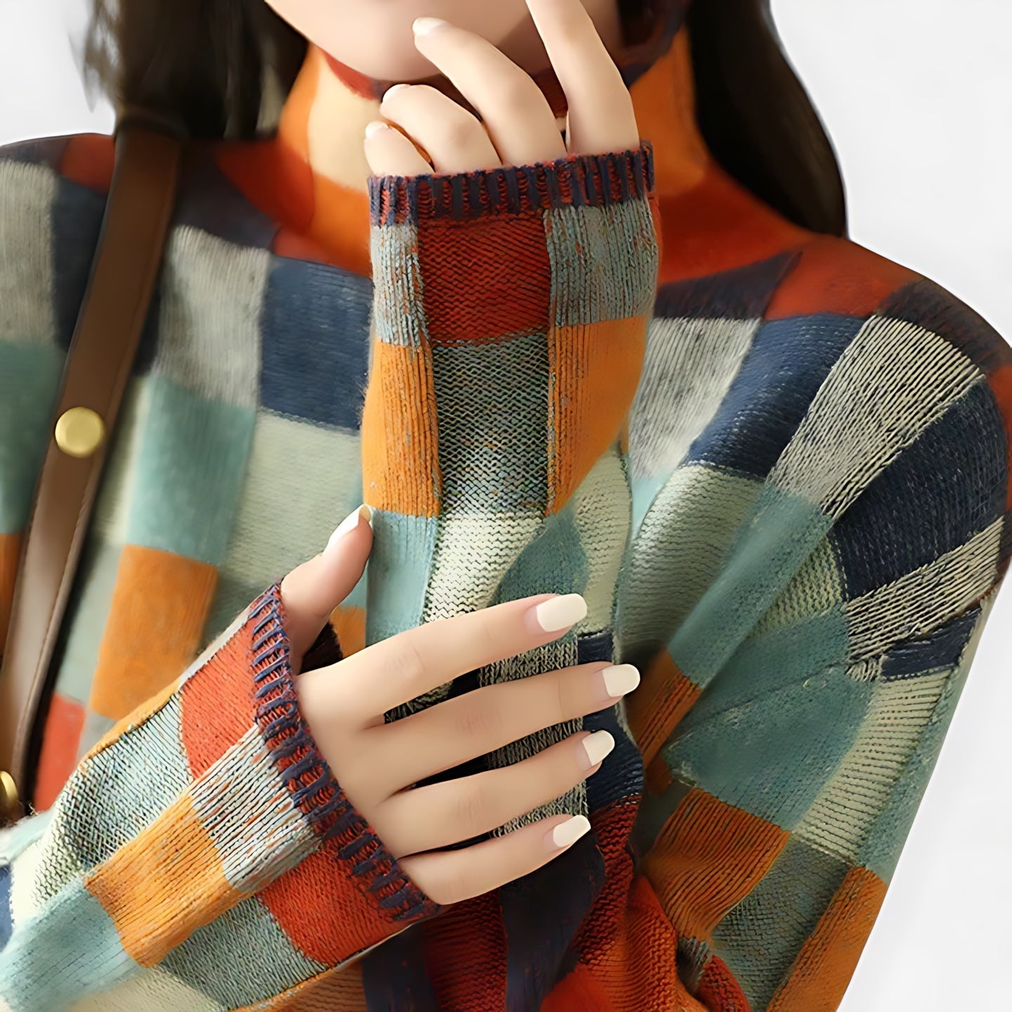 Bianca – Checkered Print Crew Neck Sweater