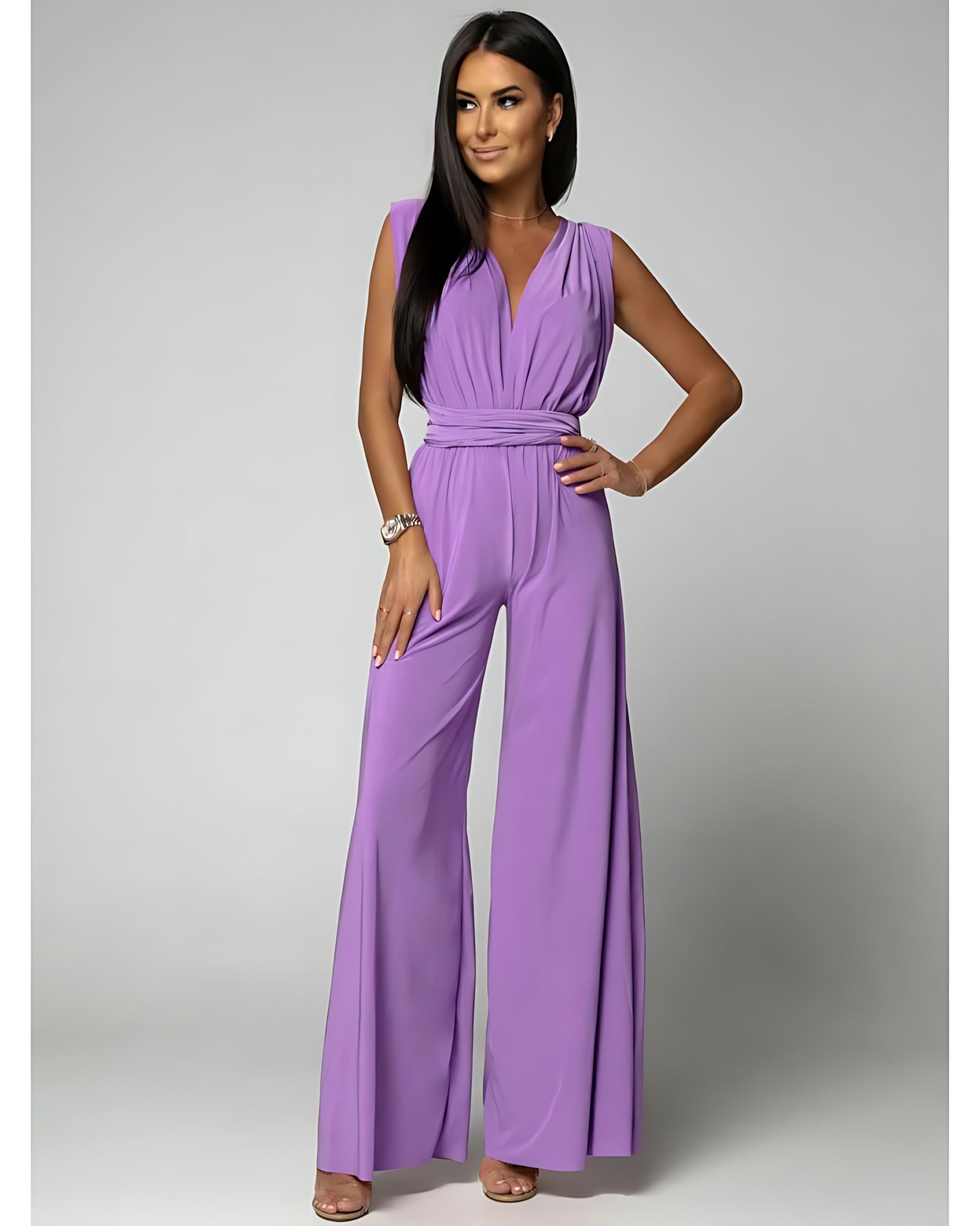 Blakely – Deep V Neck Wrap Wide Leg Evening Jumpsuit