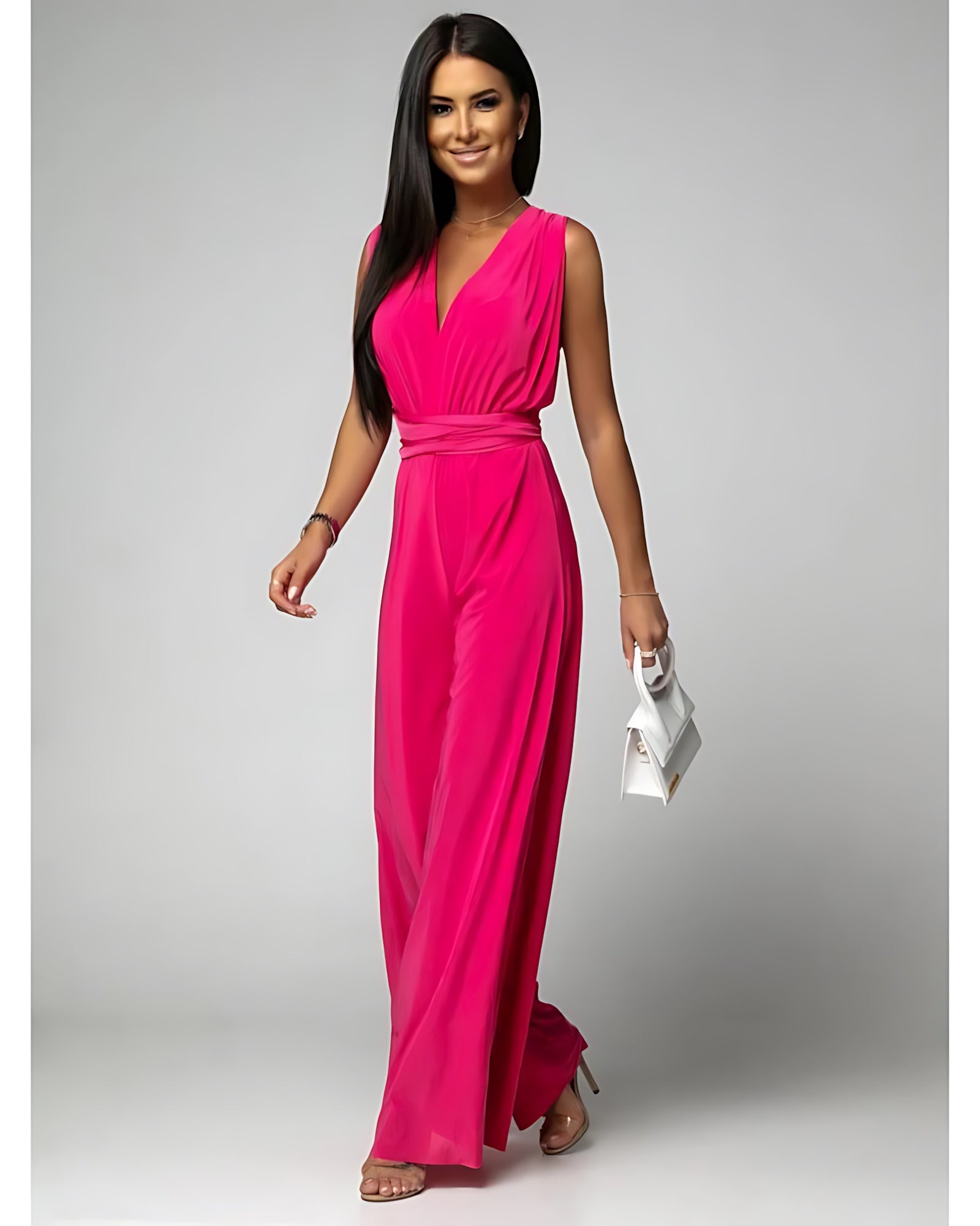 Blakely – Deep V Neck Wrap Wide Leg Evening Jumpsuit