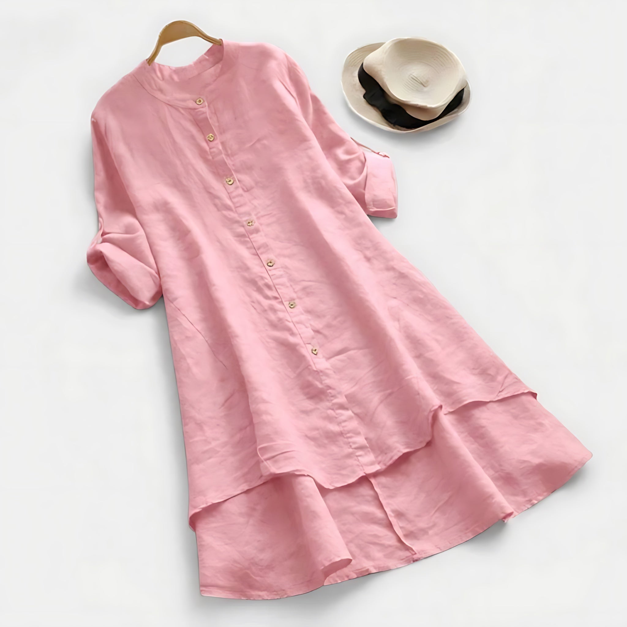Blakely – High Low Layered Hem Midi Shirt Dress