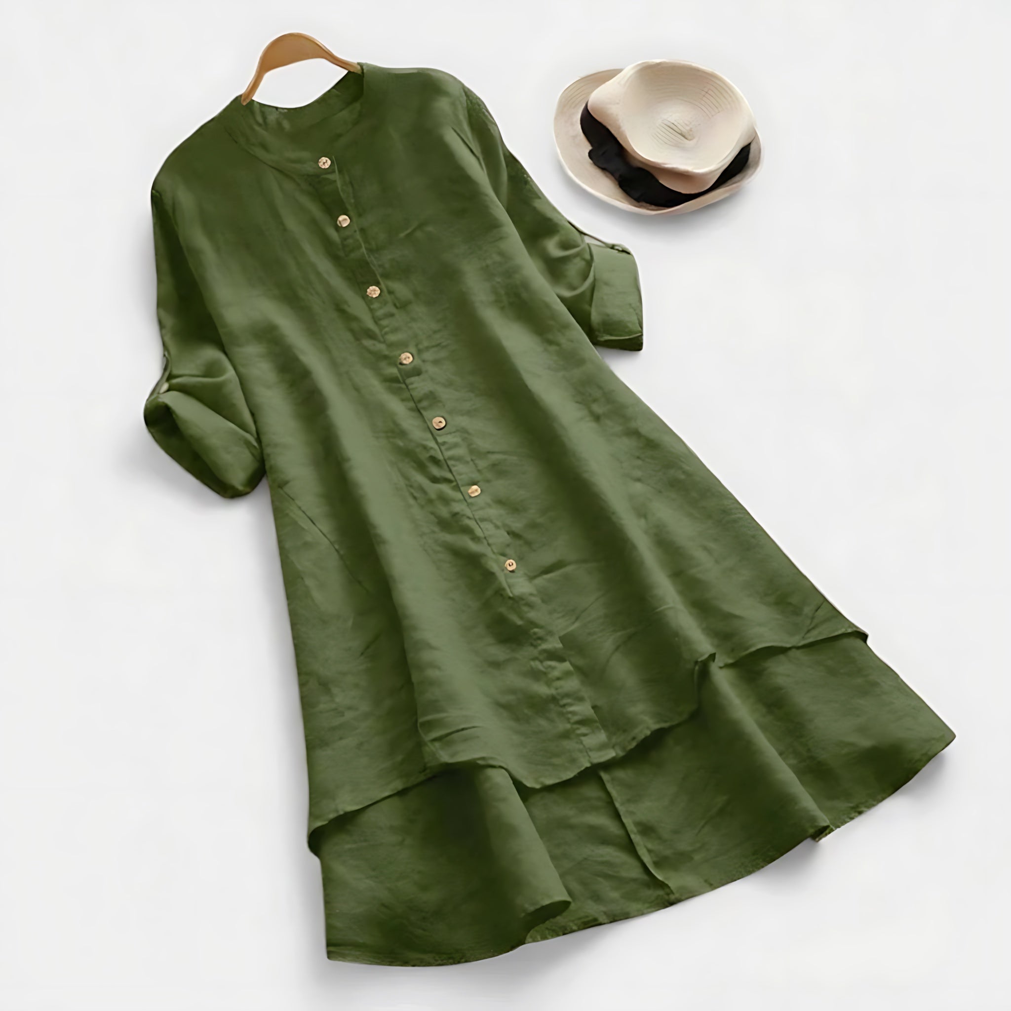 Blakely – High Low Layered Hem Midi Shirt Dress