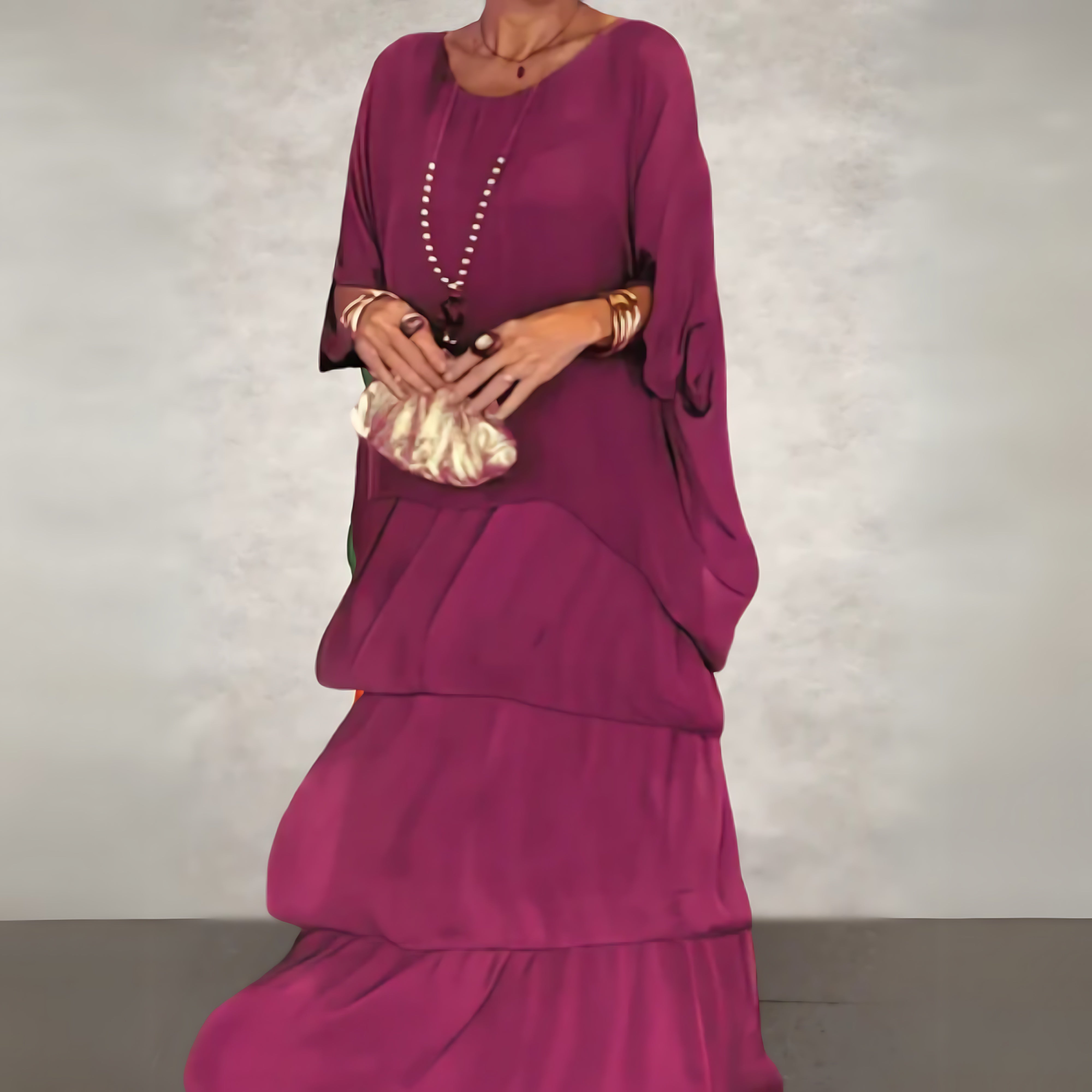 Brianna – Daisy Print Batwing Sleeve Tiered Maxi Dress