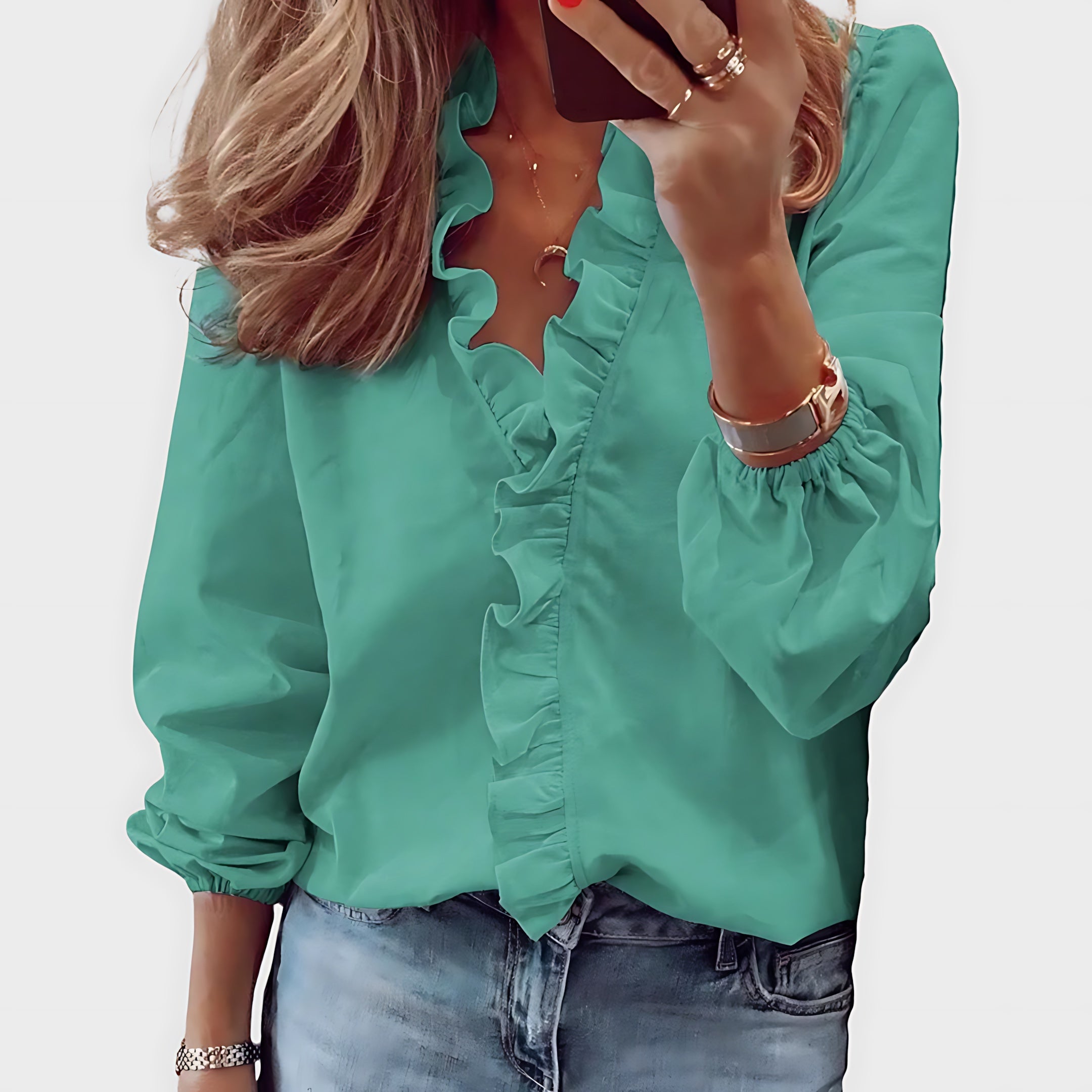 Brianna – Floral Print Ruffle Long Sleeve Blouse