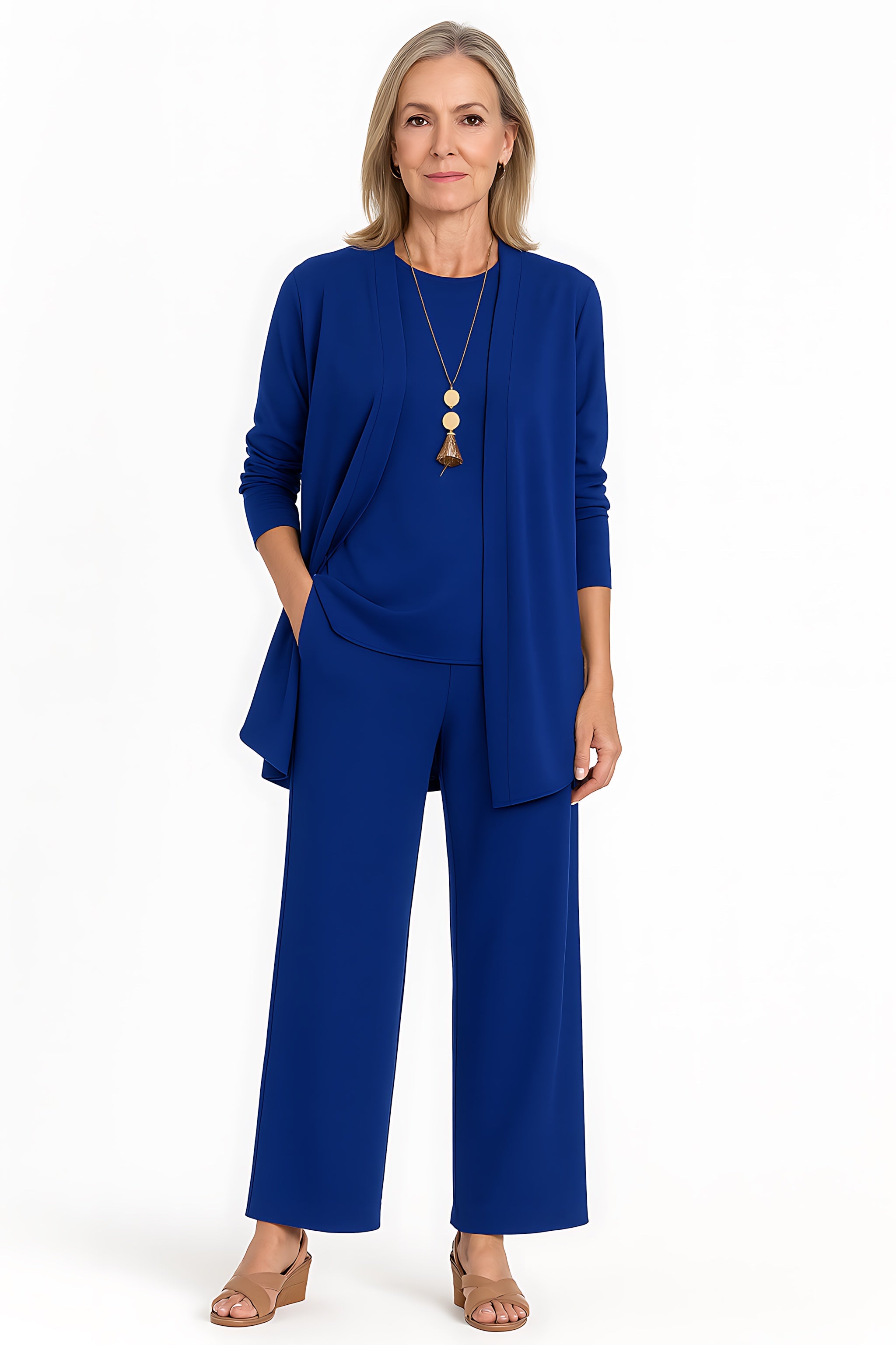 Brianna – Three Piece Cardigan Tank Top And Wide Leg Pants Set