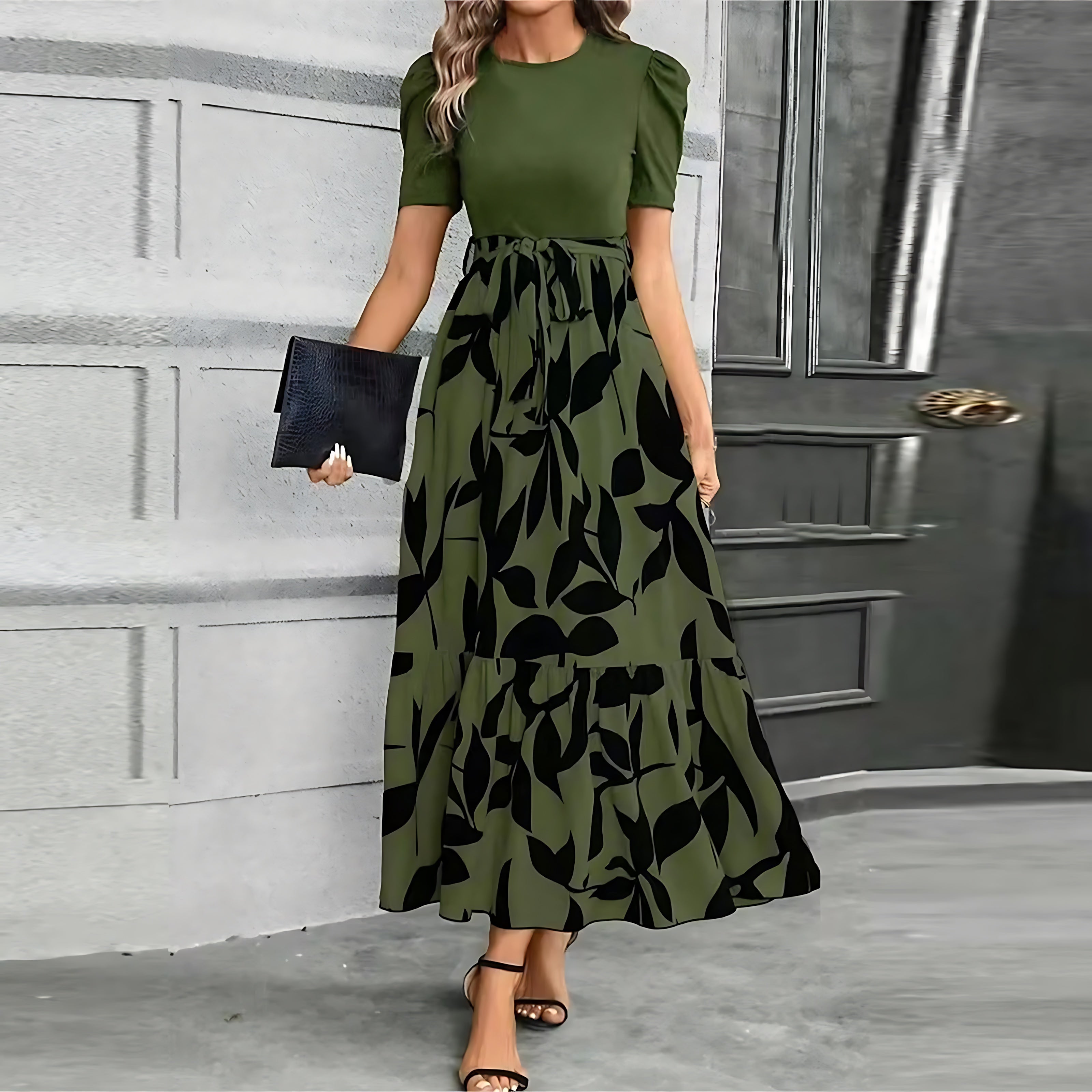 Brielle – Floral Puff Sleeve Fit And Flare Maxi Dress