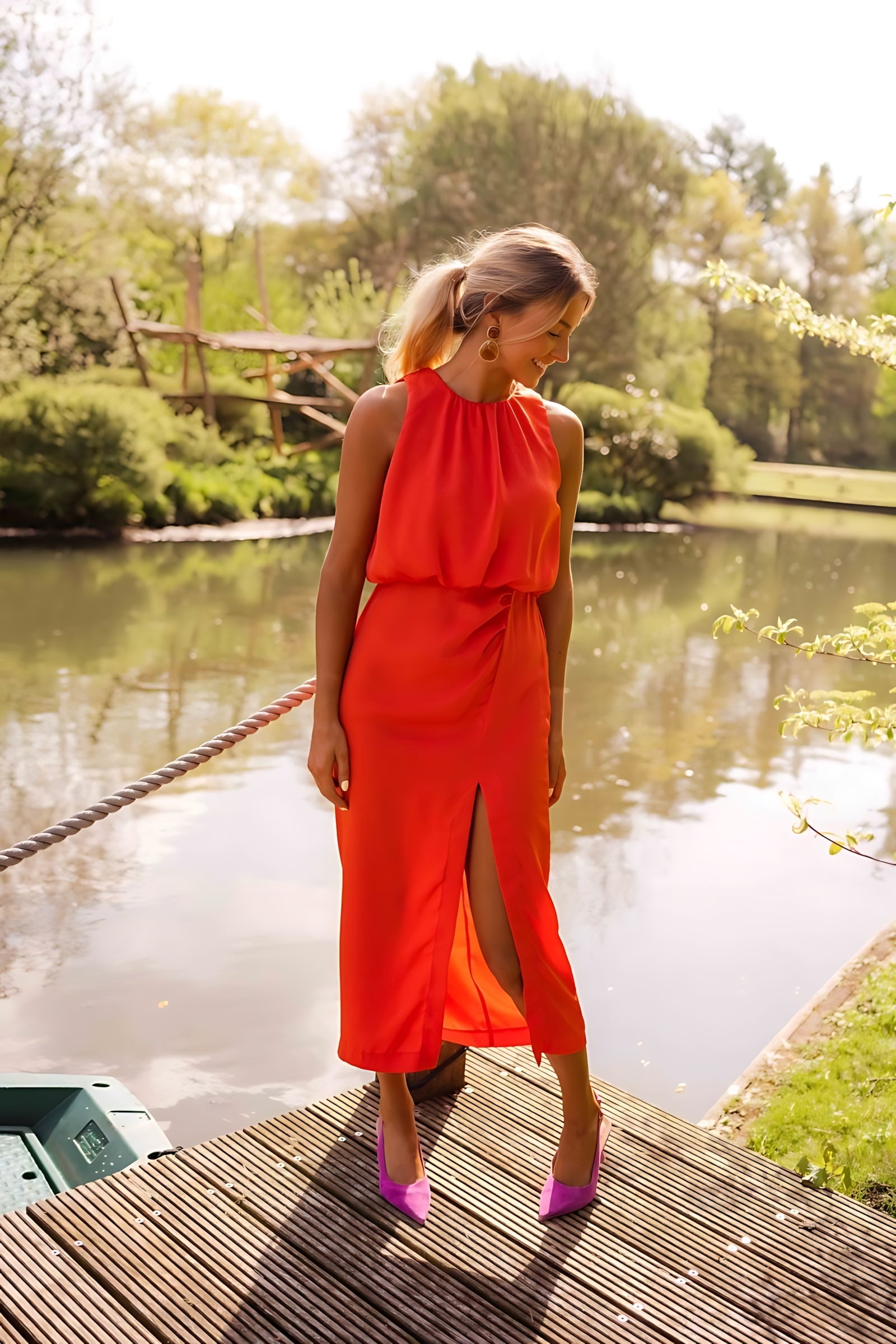 Brielle – Halter Neck Front Slit Summer Midi Dress