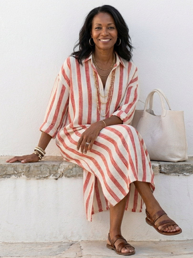 Faith – Striped Long Sleeve Maxi Shirt Dress