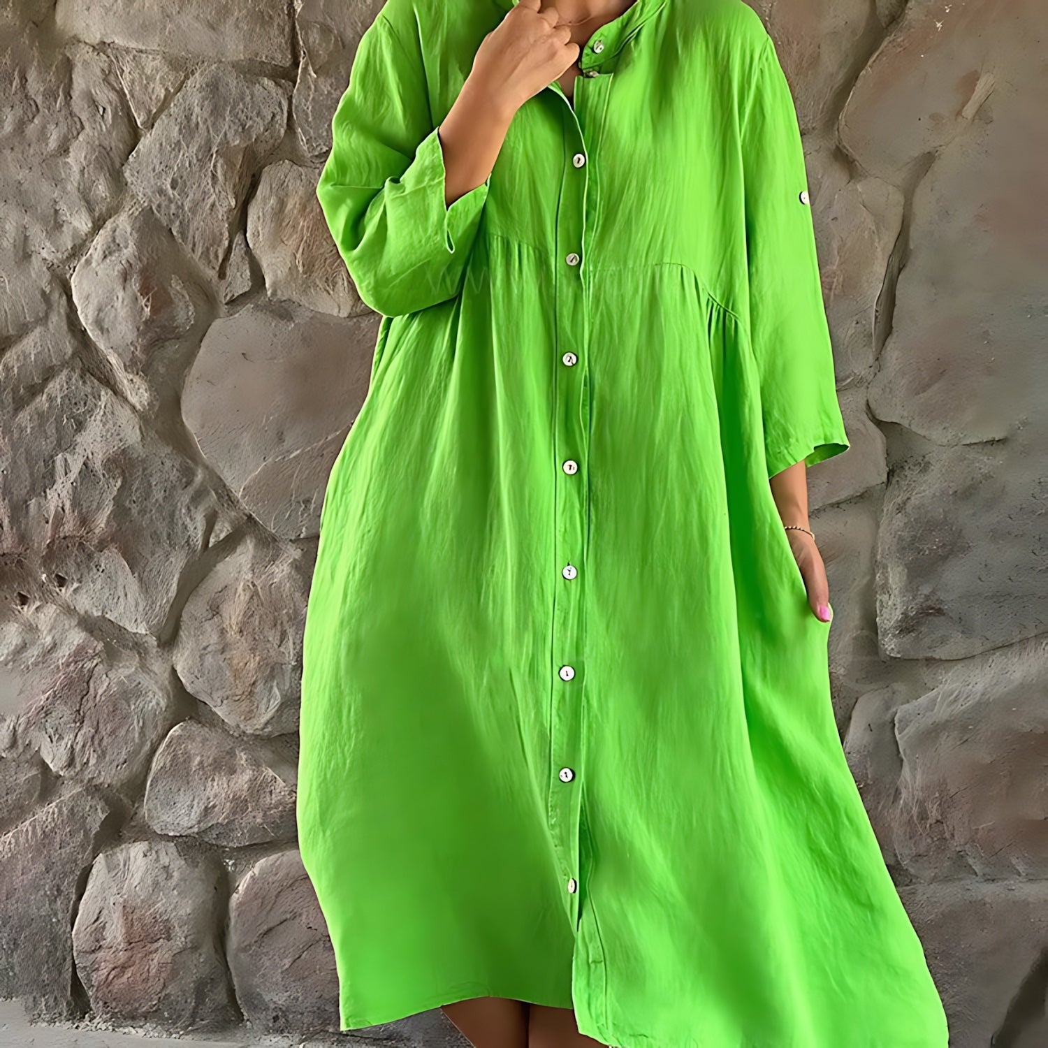 Brooke – 3/4 Sleeve Flowy Summer Midi Shirt Dress