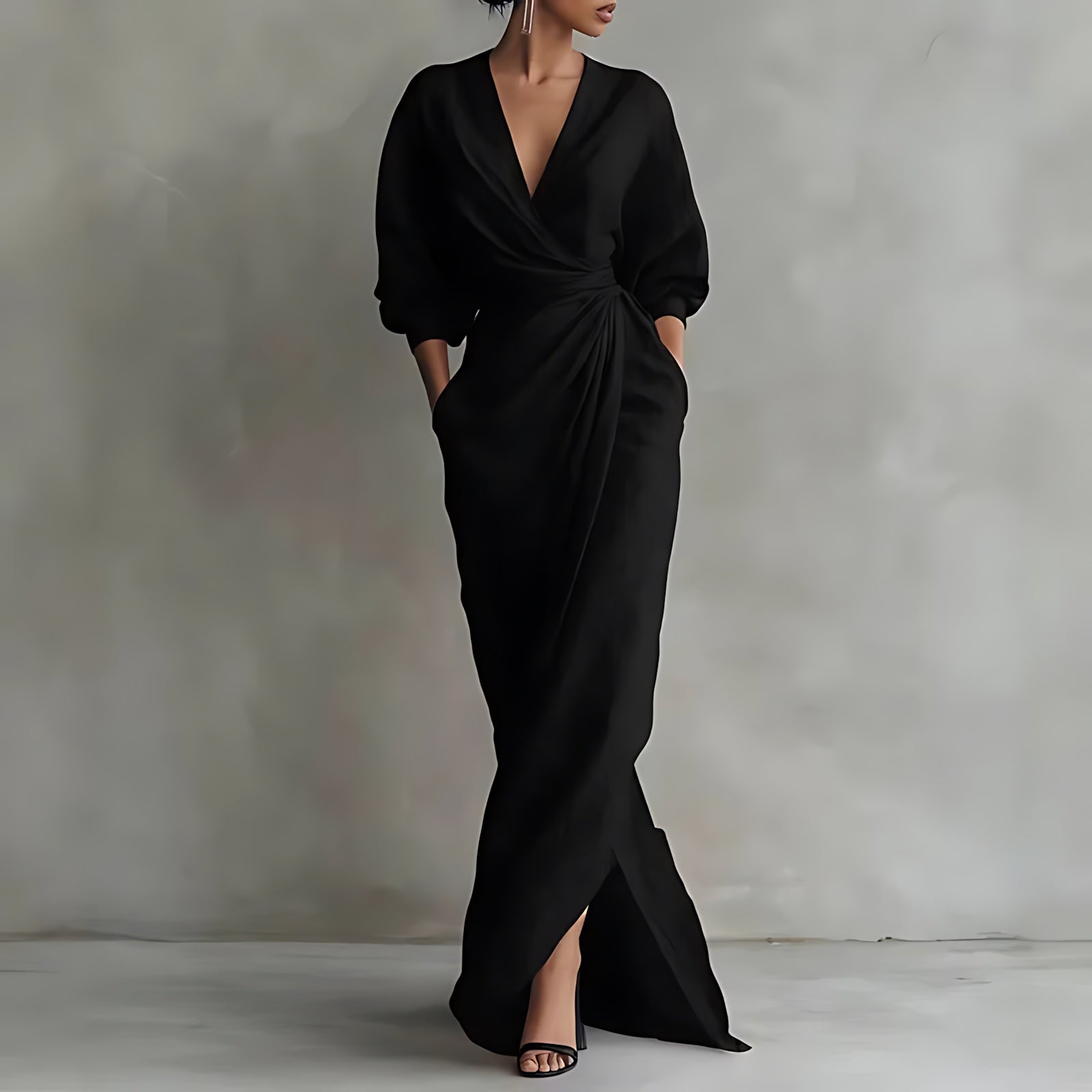 Brooke – V Neck Wrap Long Sleeve Maxi Dress