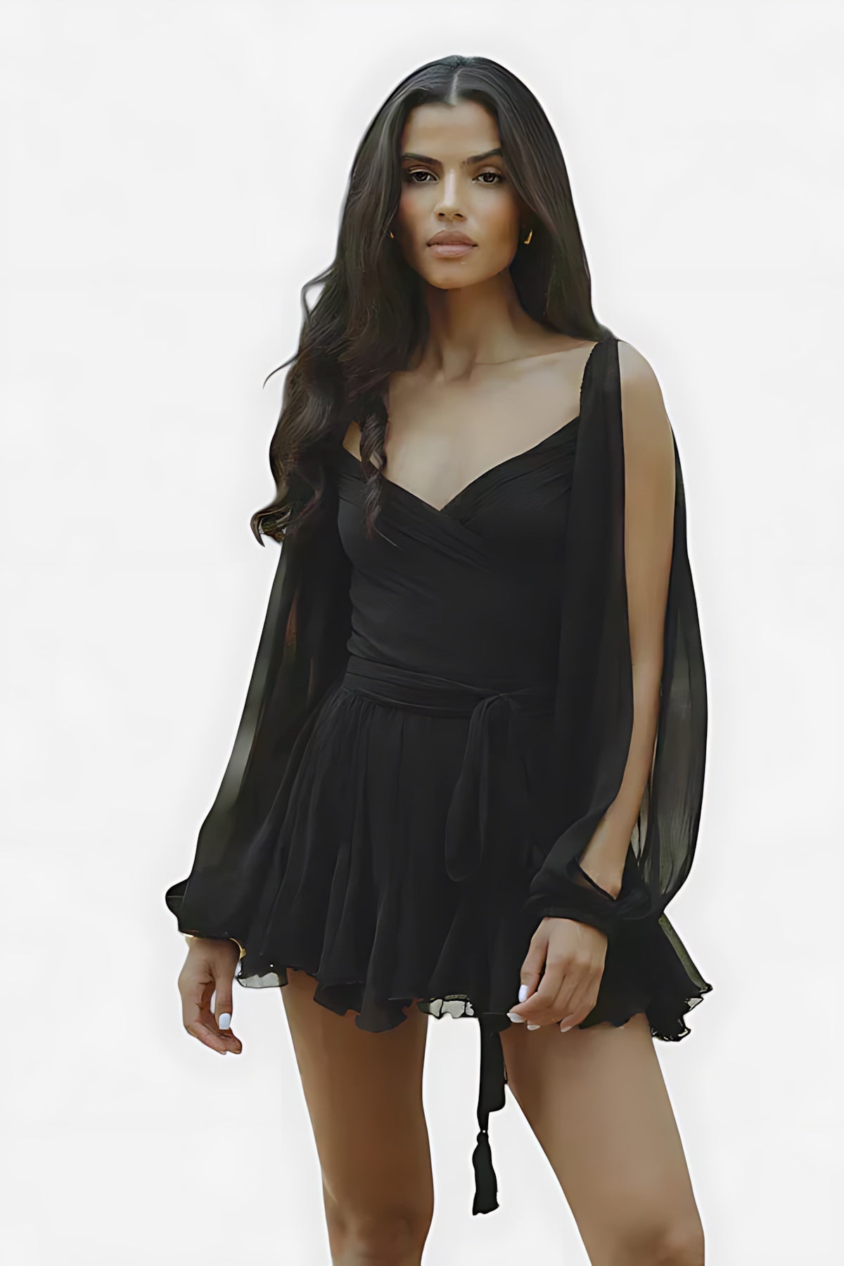 Brooklyn – Chiffon Wrap Split Sleeve Party Mini Dress