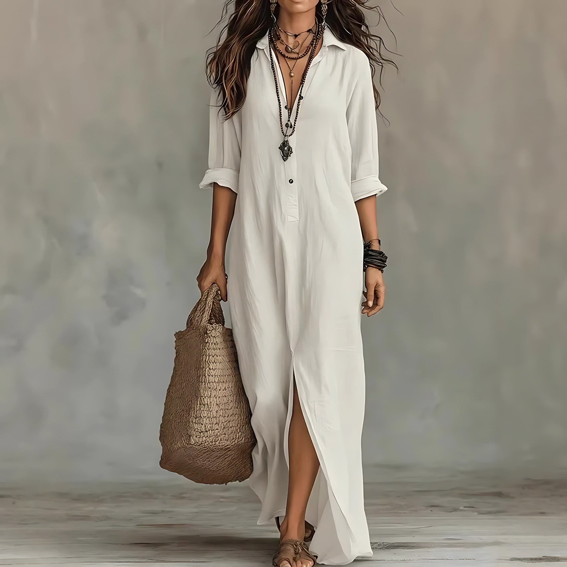 Brooklyn – Collared Three Quarter Sleeve Maxi Shirt Dress
