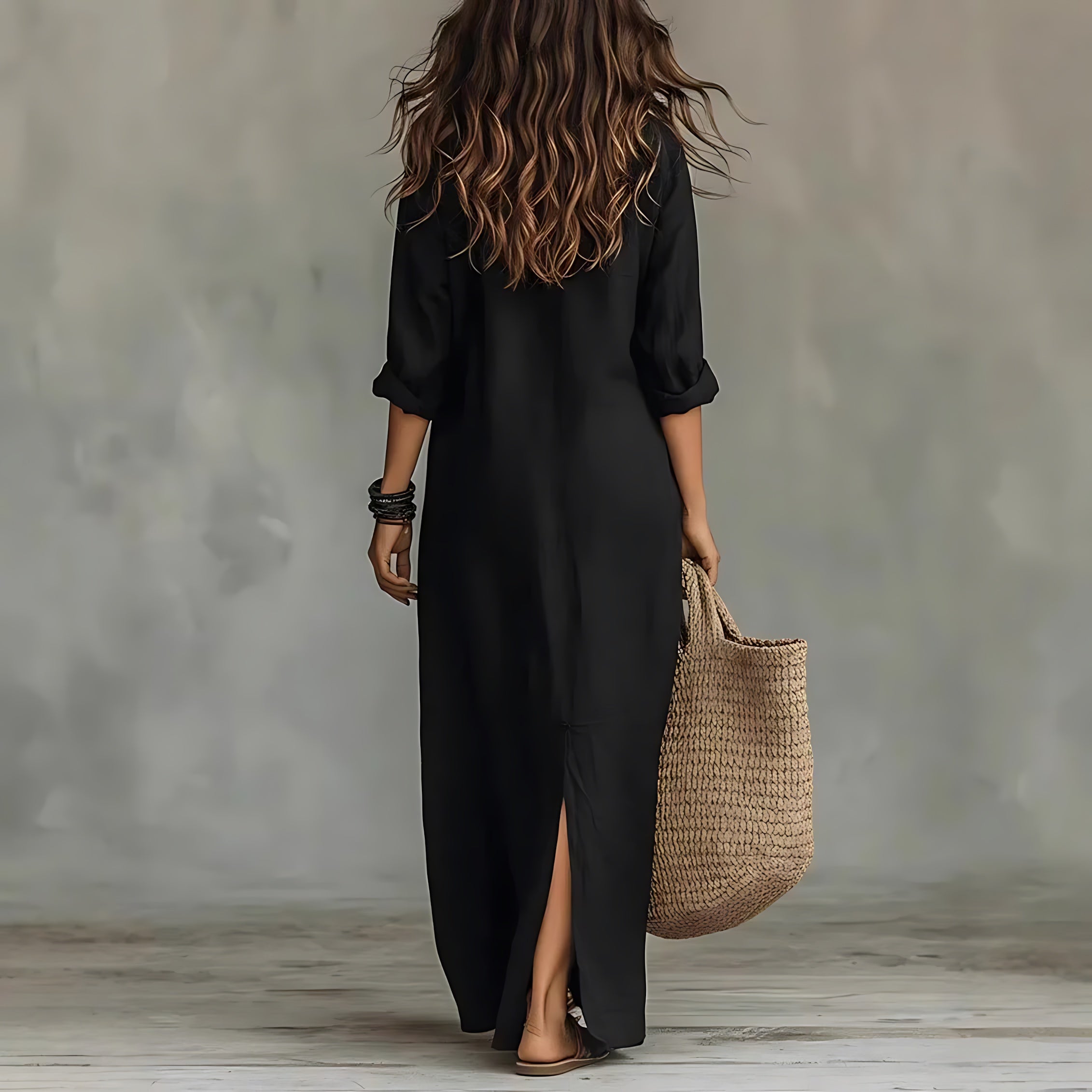 Brooklyn – Collared Three Quarter Sleeve Maxi Shirt Dress