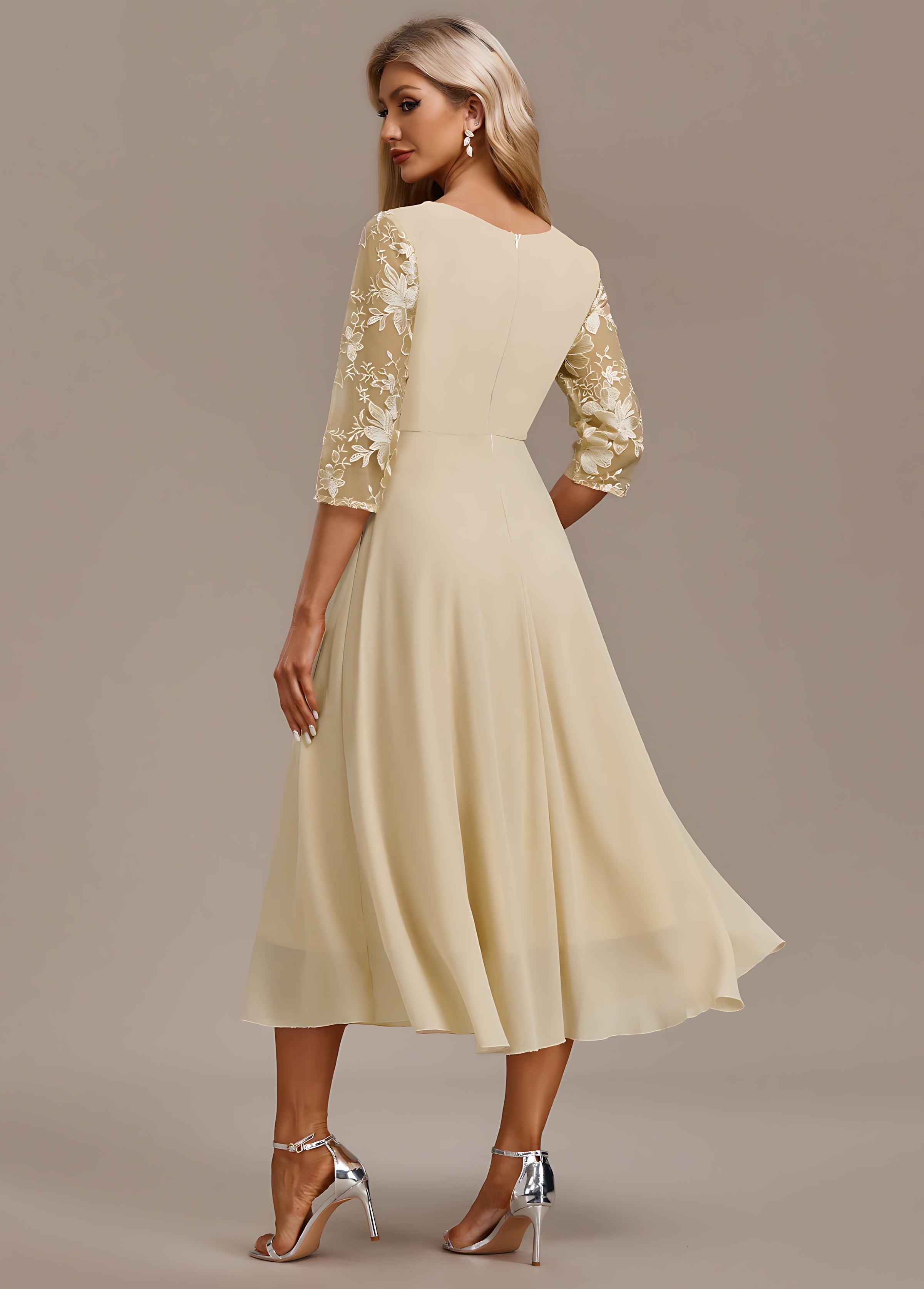 Brooklyn – Lace 3/4 Sleeve Wedding Guest Midi Dress
