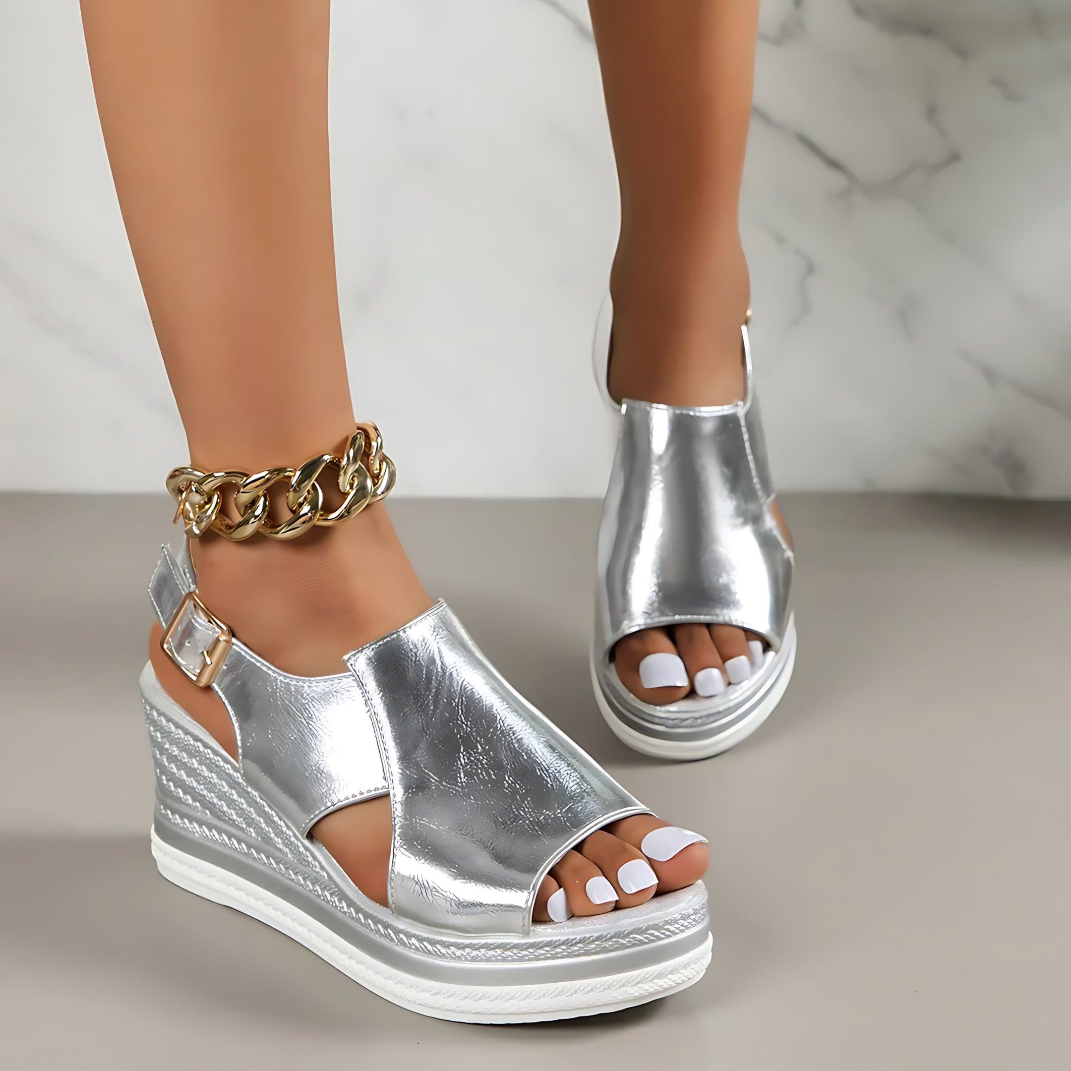 Brooklyn – Metallic Slingback Espadrille Wedge Sandals