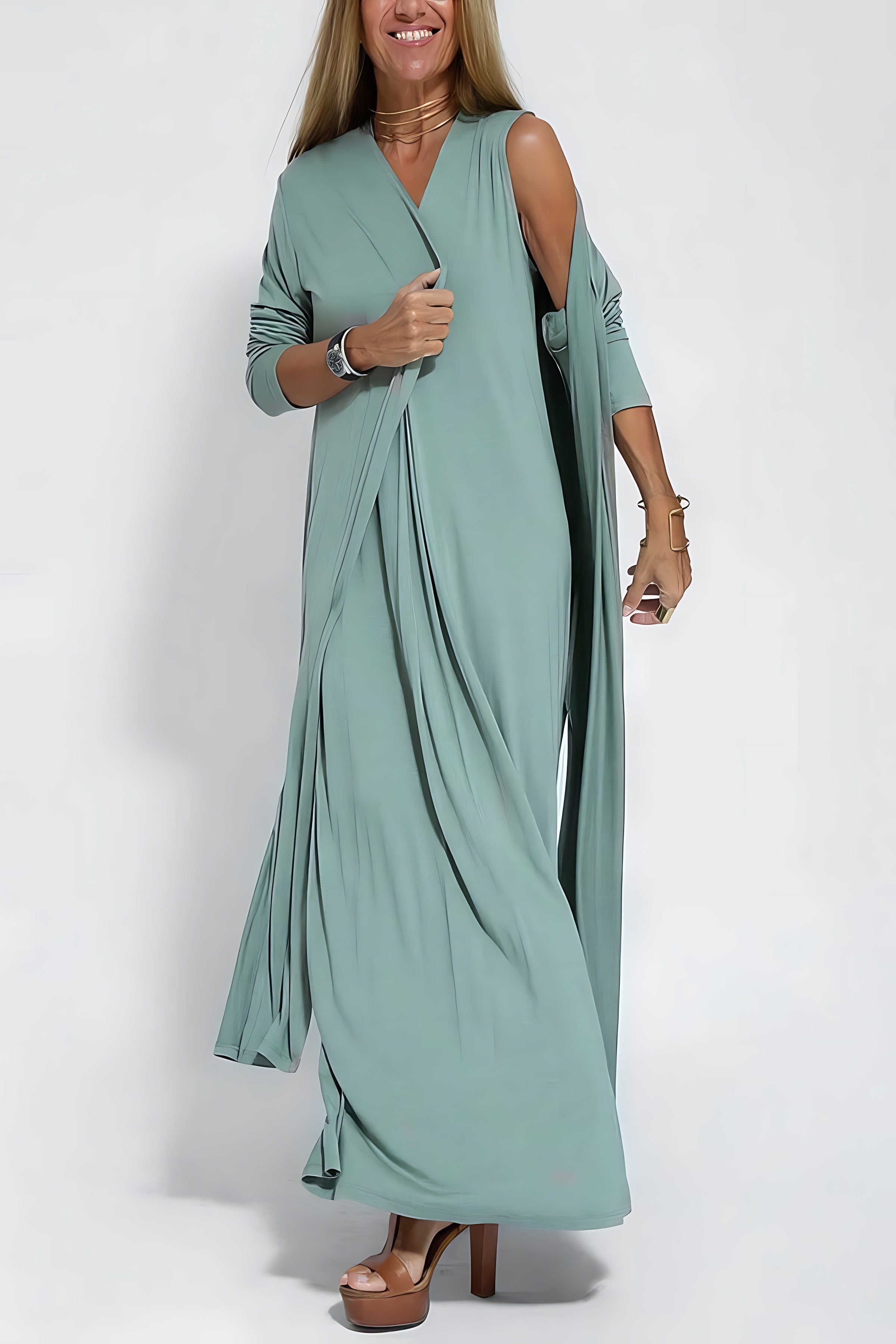 Brooklyn – V Neck Pleated A-Line Maxi Dress
