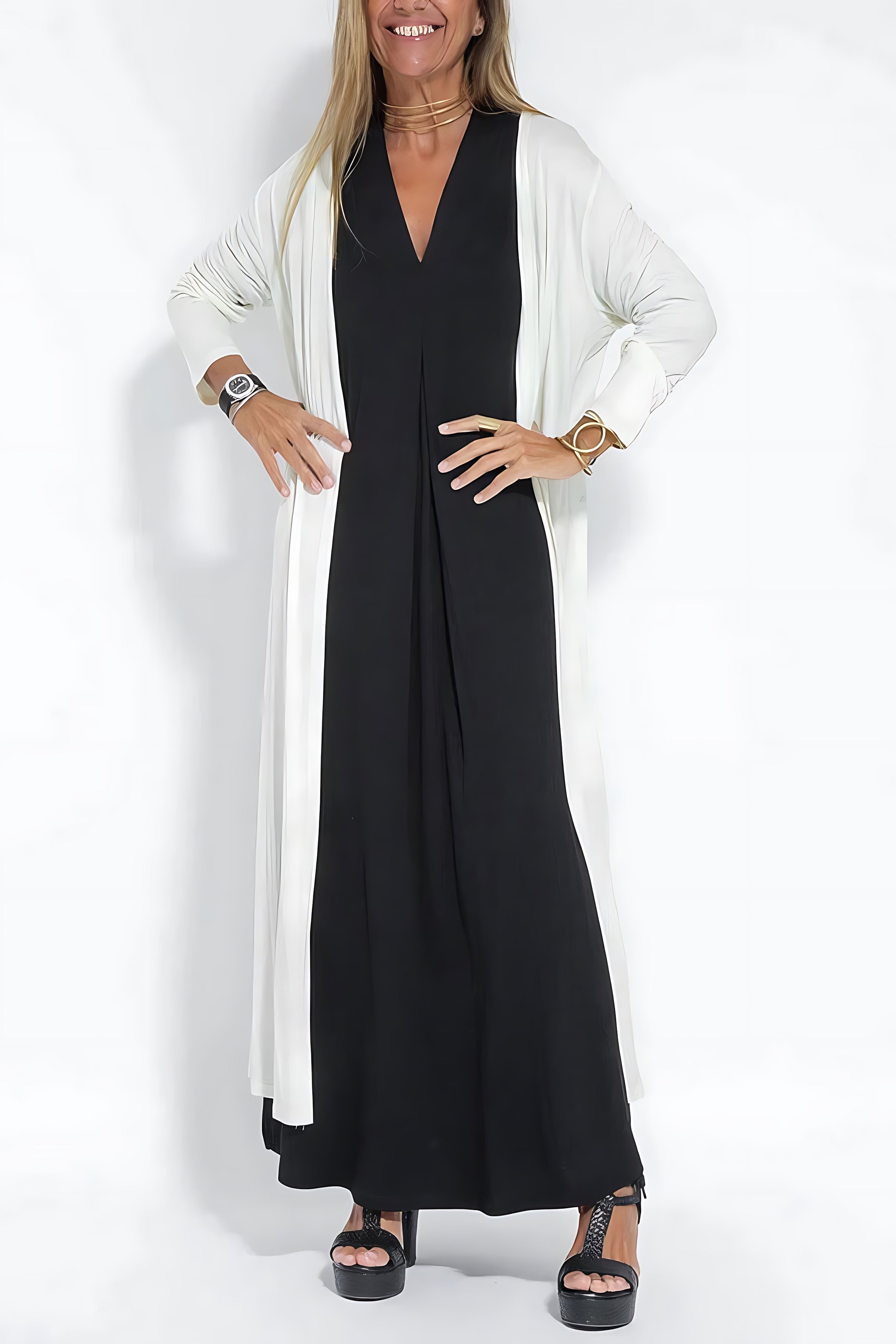 Brooklyn – V Neck Pleated A-Line Maxi Dress