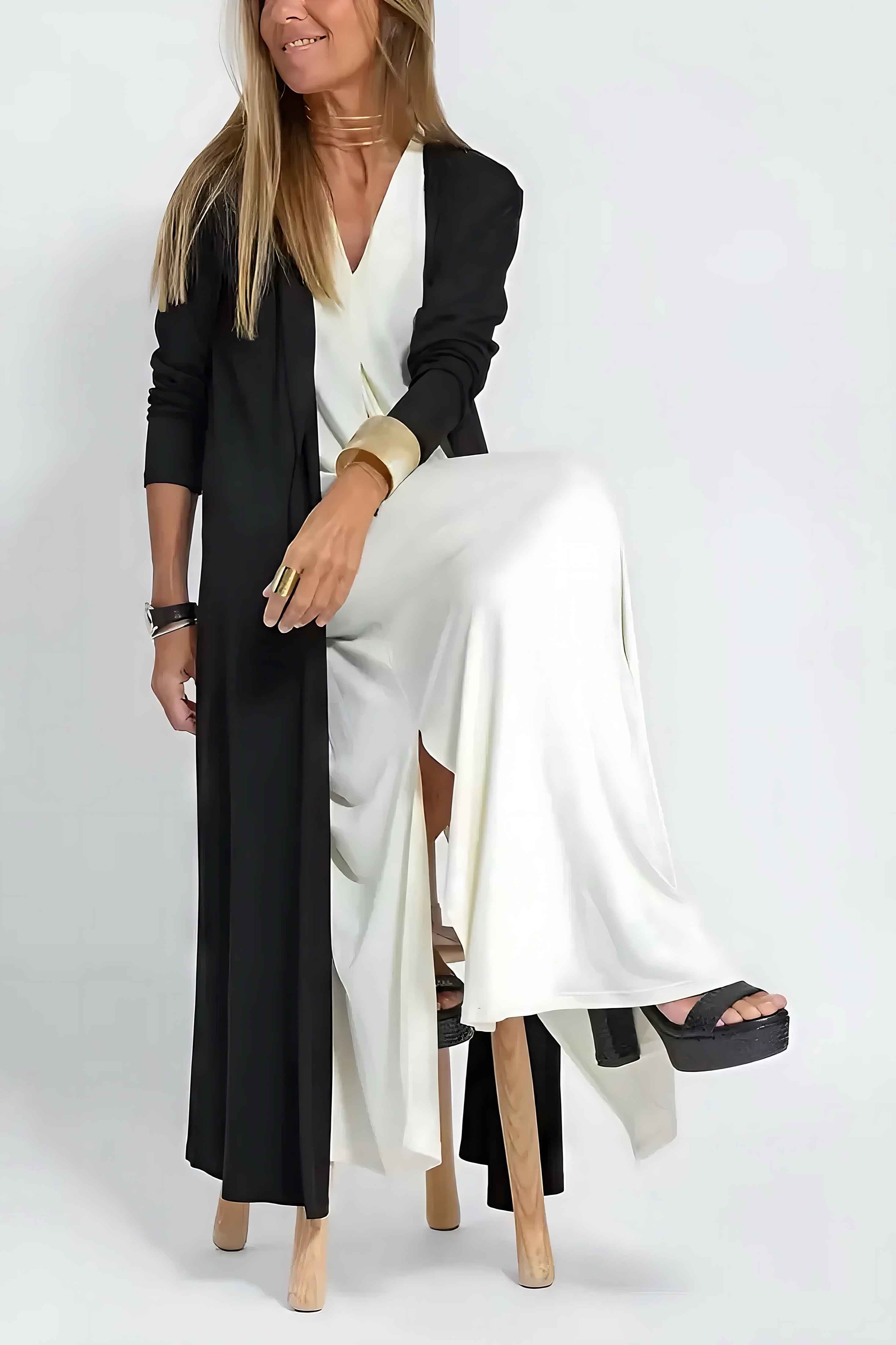 Brooklyn – V Neck Pleated A-Line Maxi Dress
