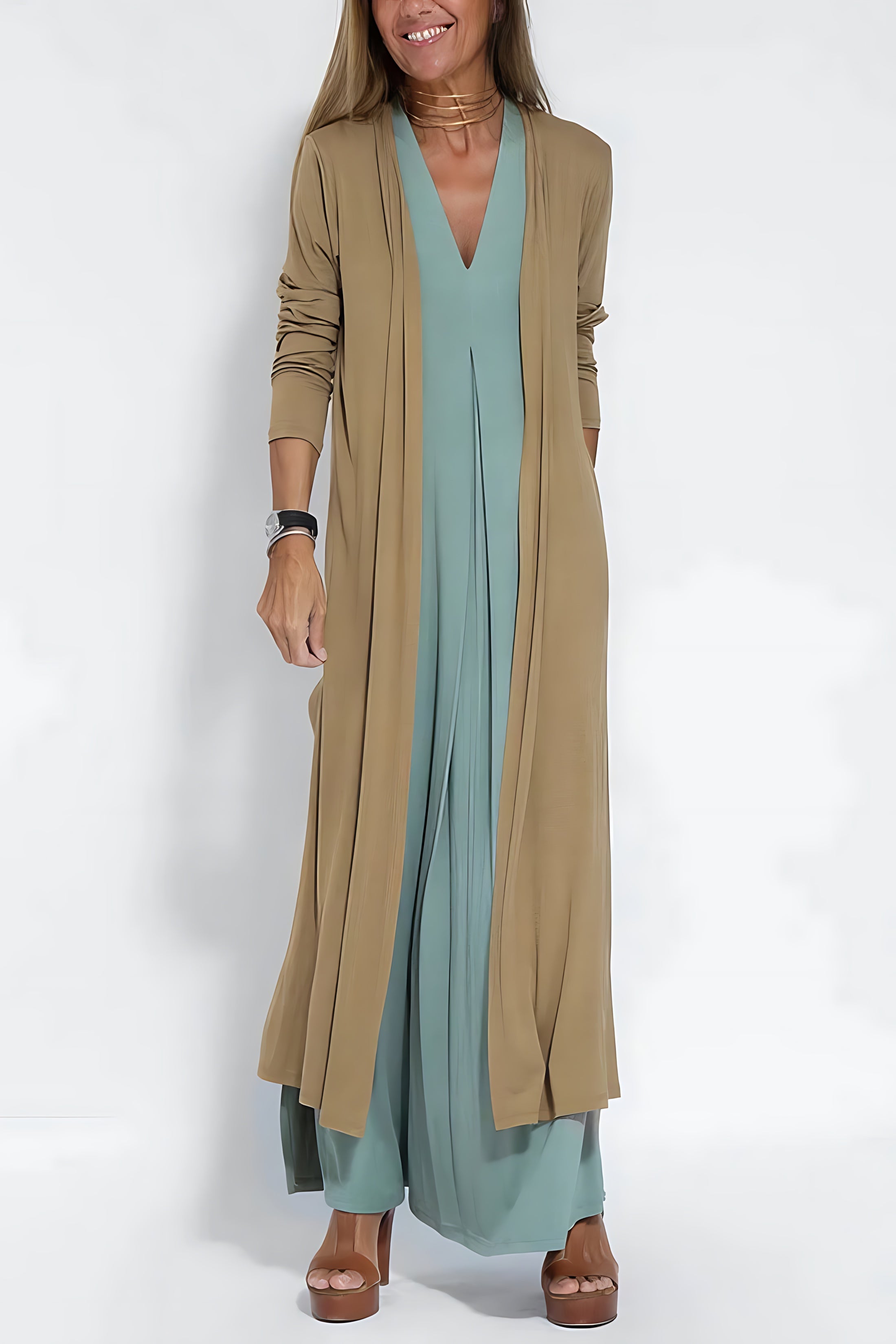 Brooklyn – V Neck Pleated A-Line Maxi Dress
