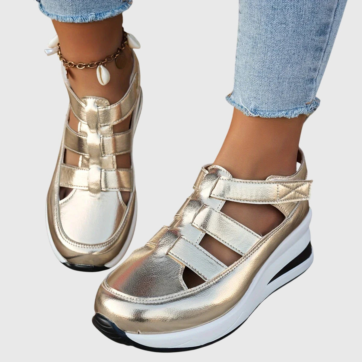 Sarah – Cutout Closed Toe Wedge Sandals