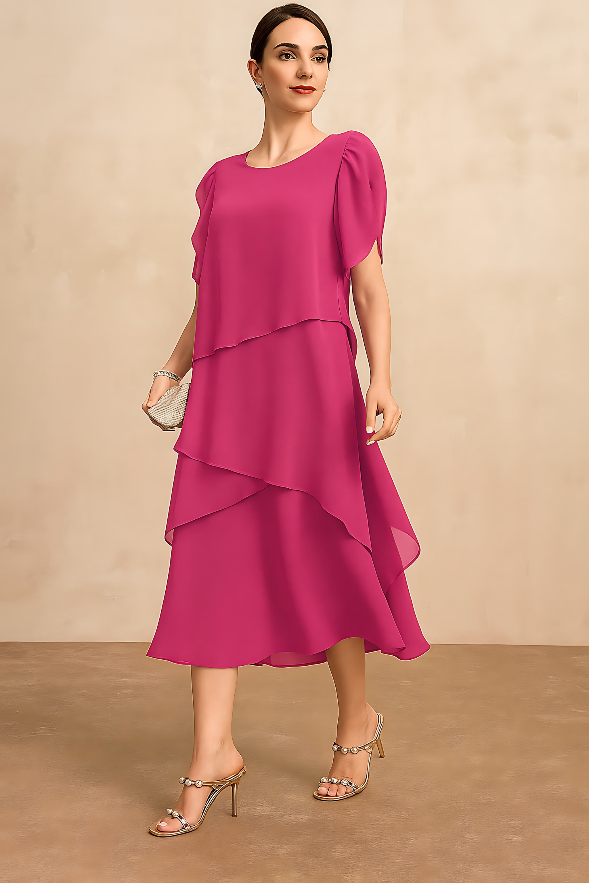 Camila – Chiffon Tiered Ruffle Wedding Guest Midi Dress