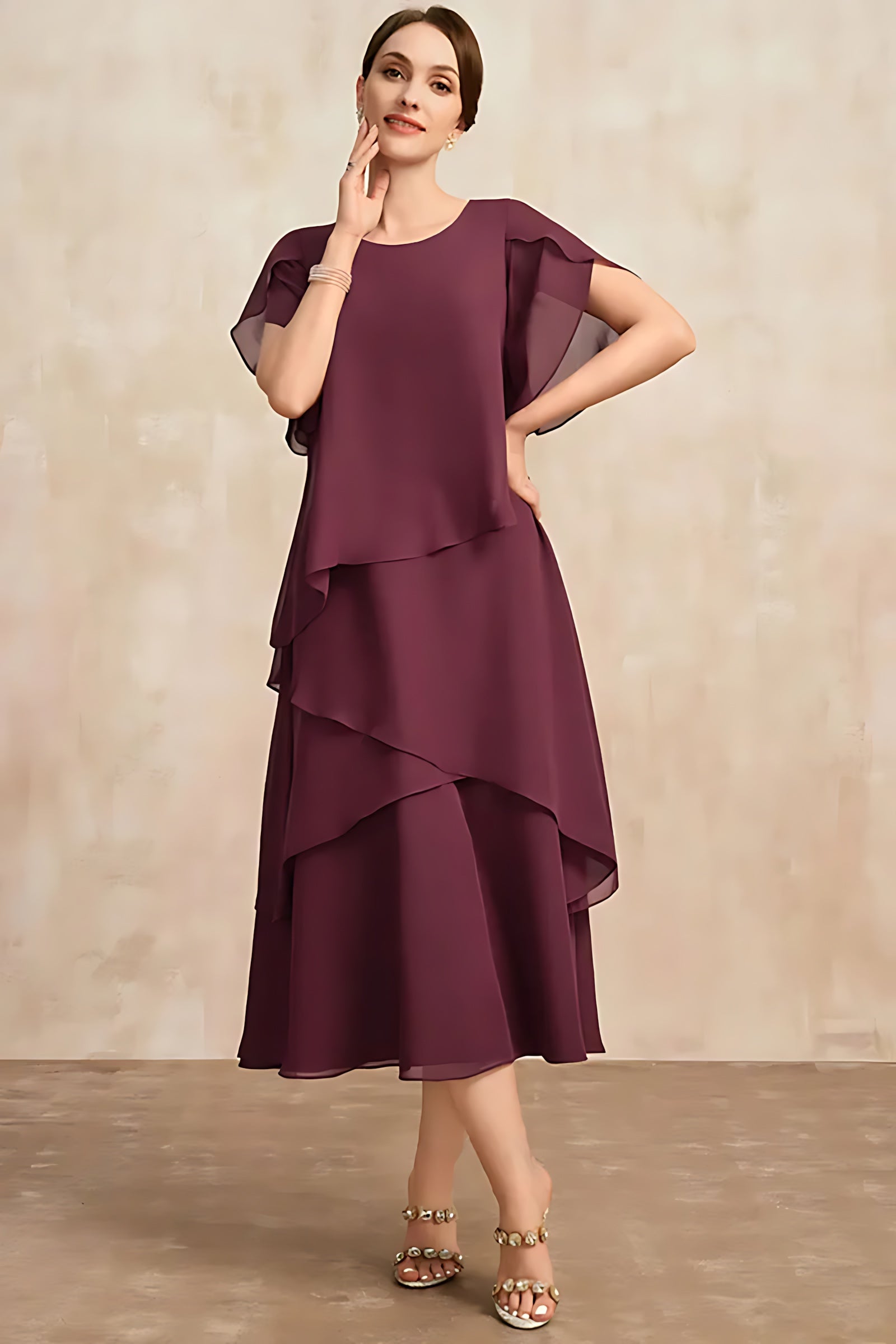 Camila – Chiffon Tiered Ruffle Wedding Guest Midi Dress