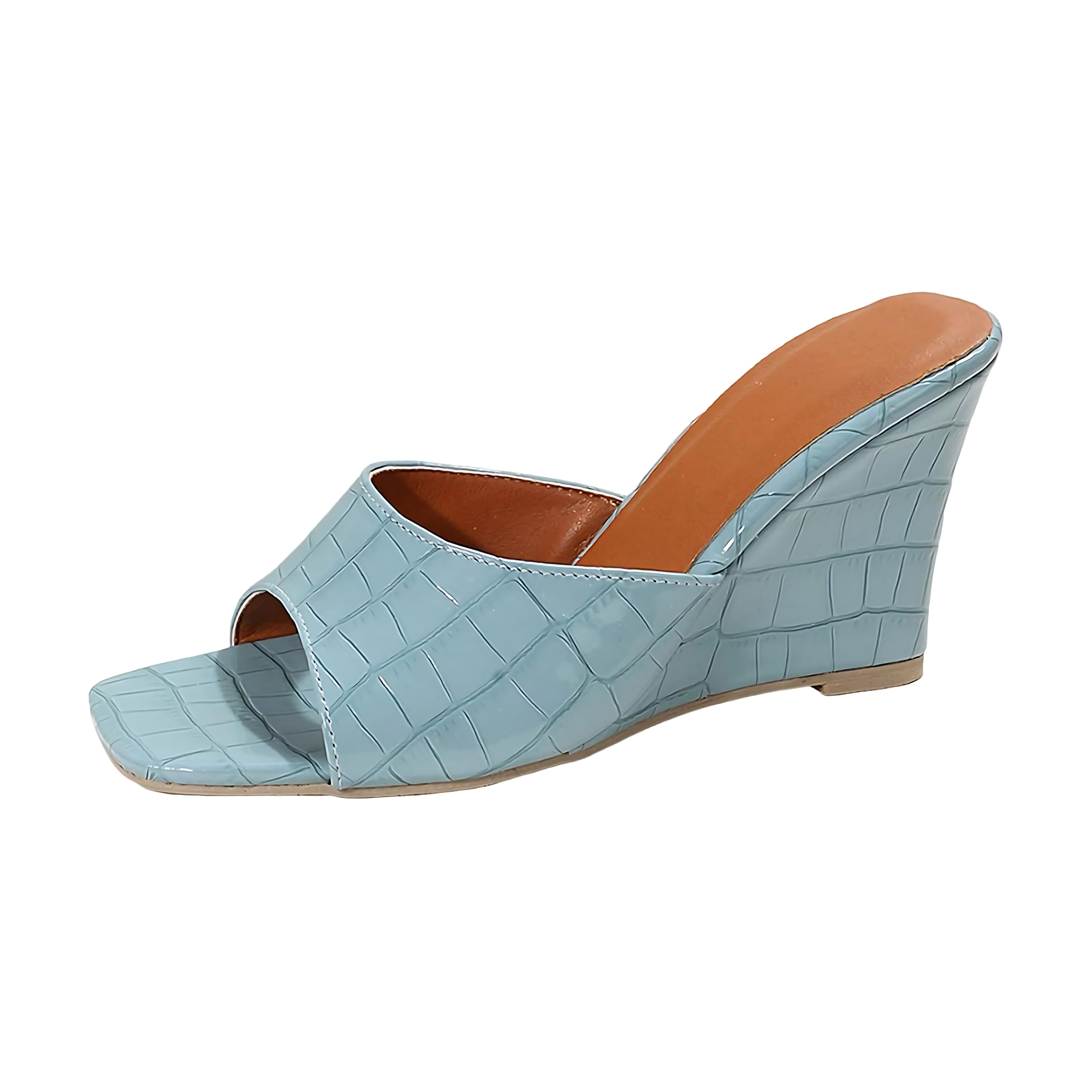 Camila – Croc Embossed Peep Toe Wedge Mules