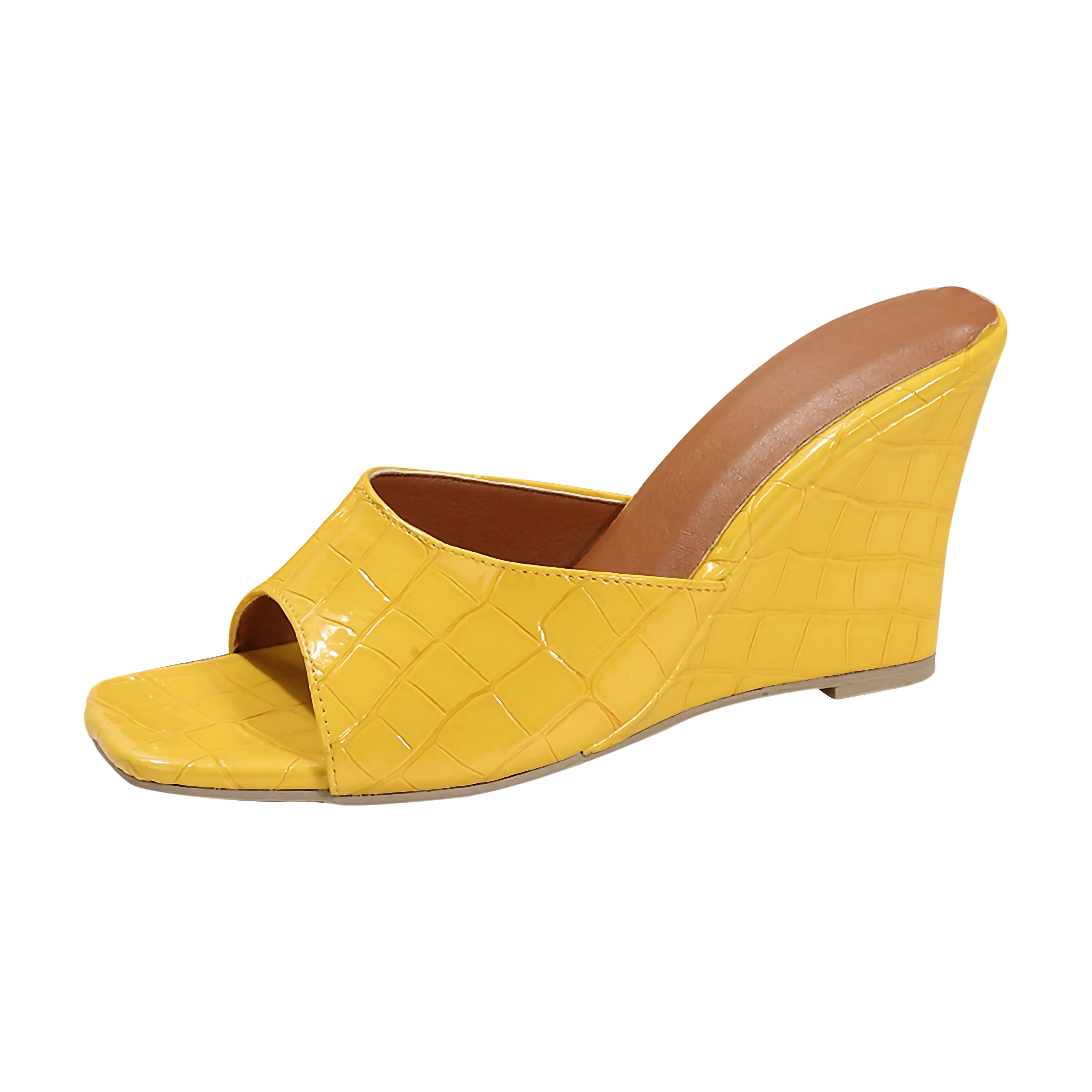 Camila – Croc Embossed Peep Toe Wedge Mules