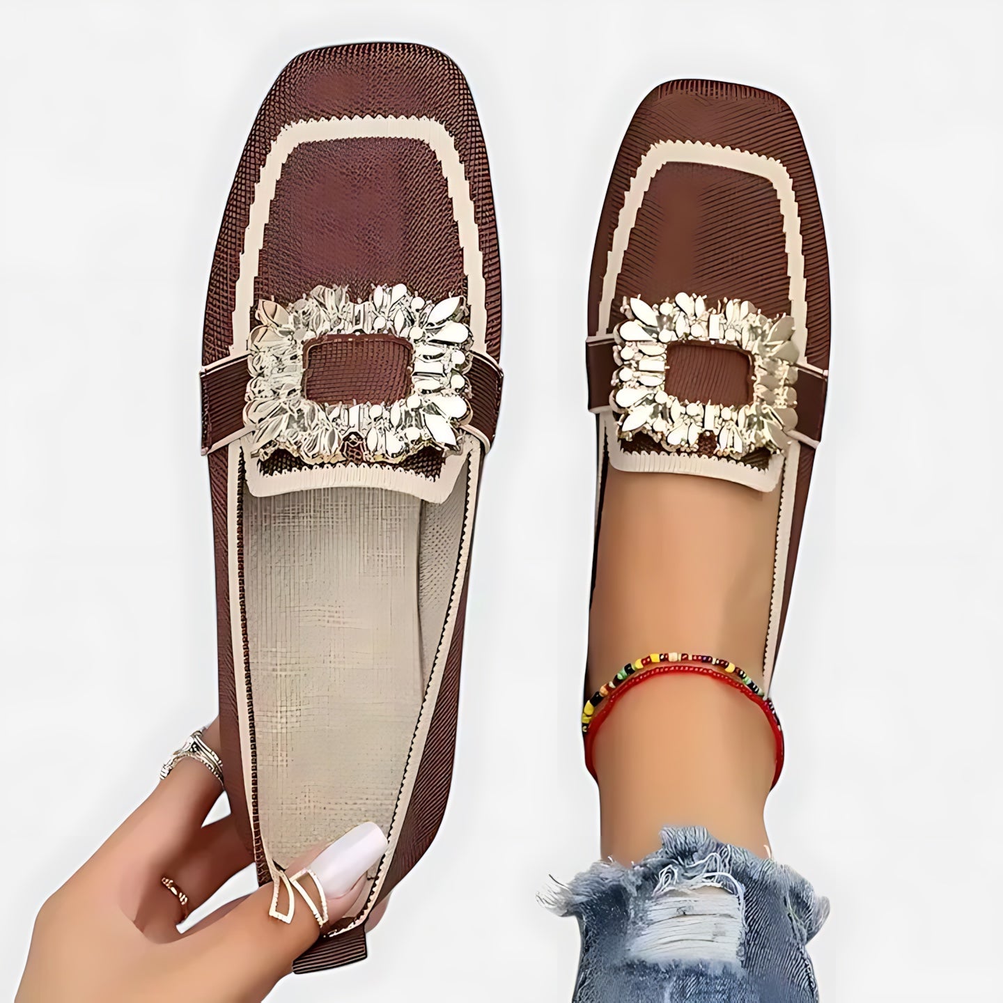 Camila – Crystal Embellished Square Toe Loafers