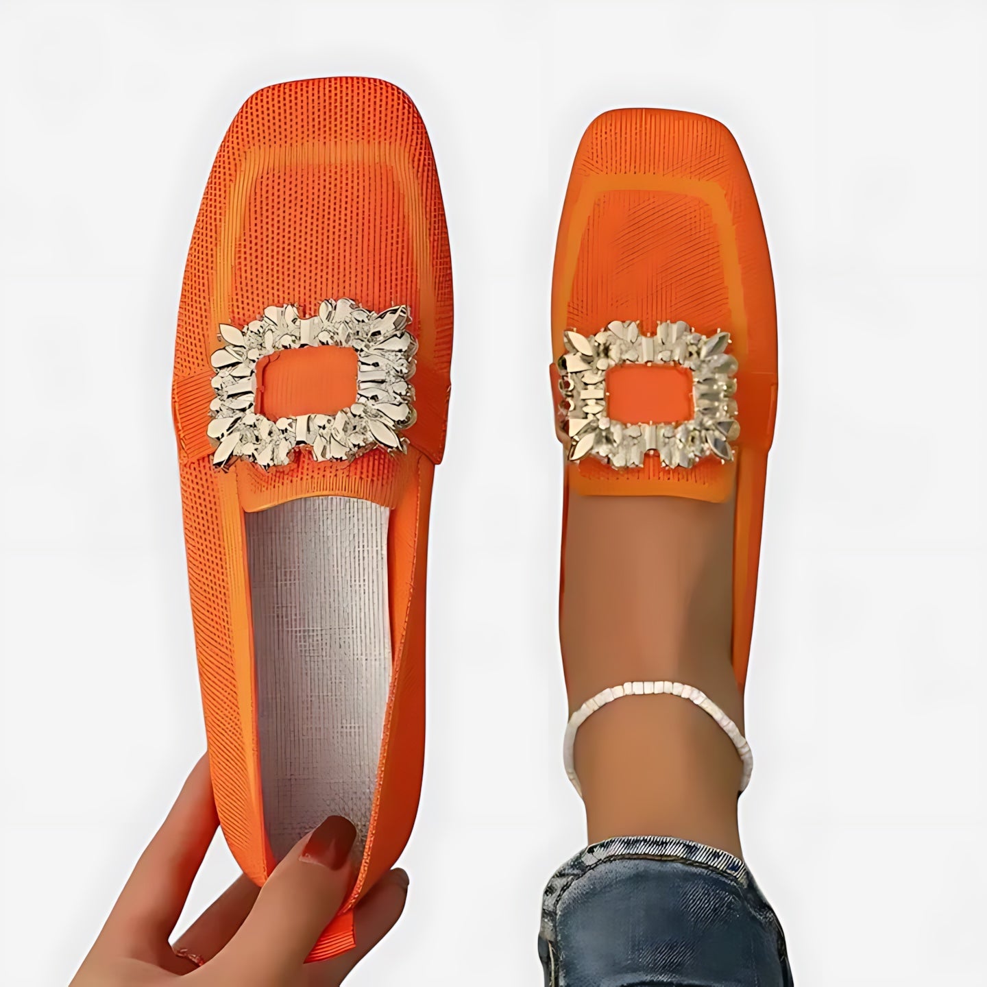 Camila – Crystal Embellished Square Toe Loafers