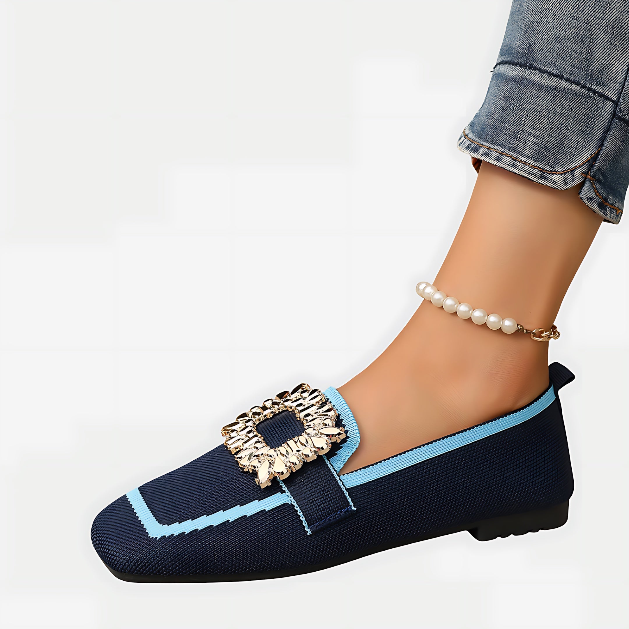 Camila – Crystal Embellished Square Toe Loafers