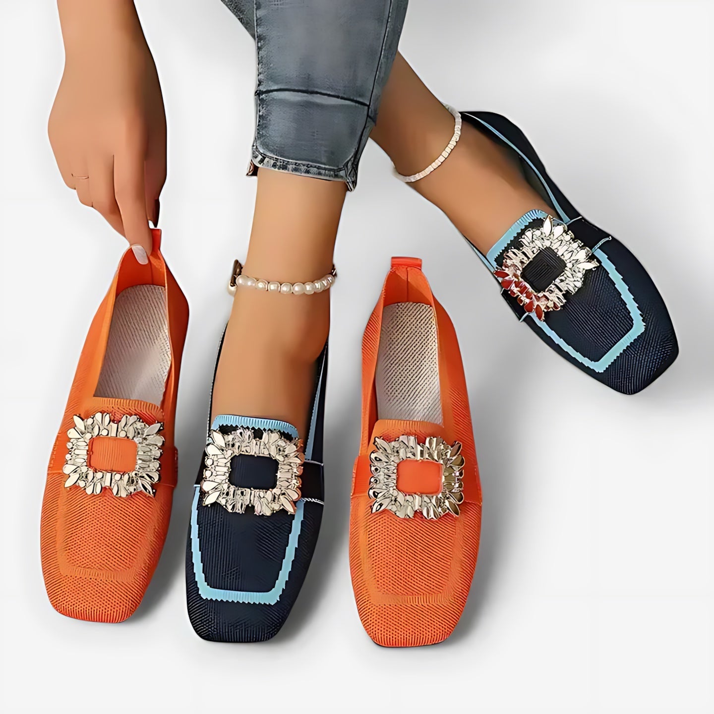 Camila – Crystal Embellished Square Toe Loafers