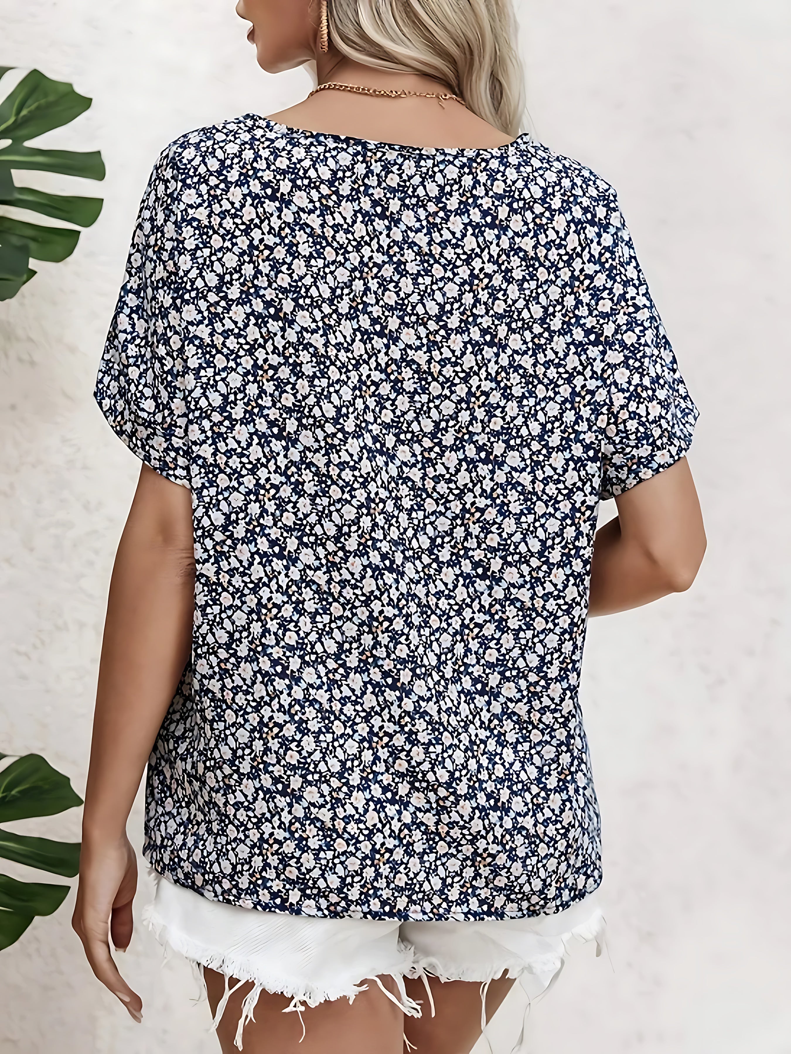 Camila – Ditsy Floral Print V Neck Blouse