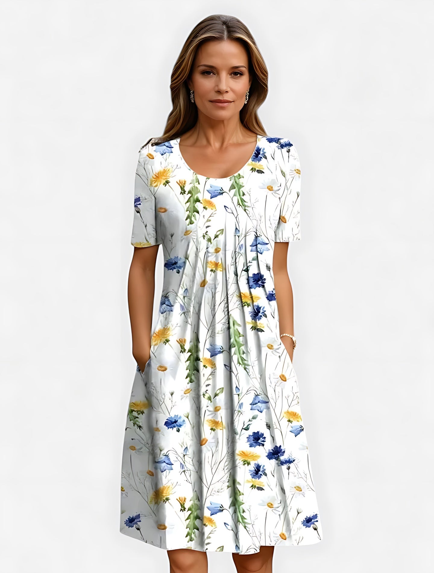Camille – Ditsy Floral Pleated Babydoll Midi Dress