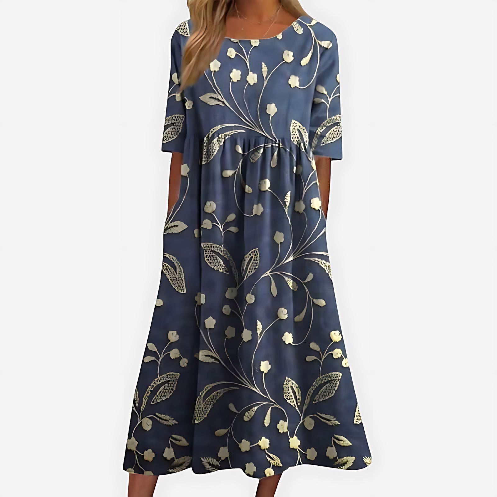 Camille – Floral Print Scoop Neck Flowy Midi Dress