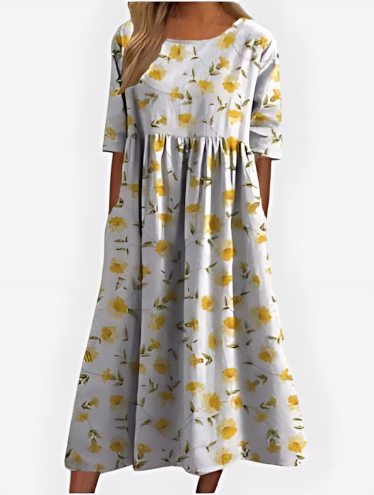Camille – Floral Print Scoop Neck Flowy Midi Dress