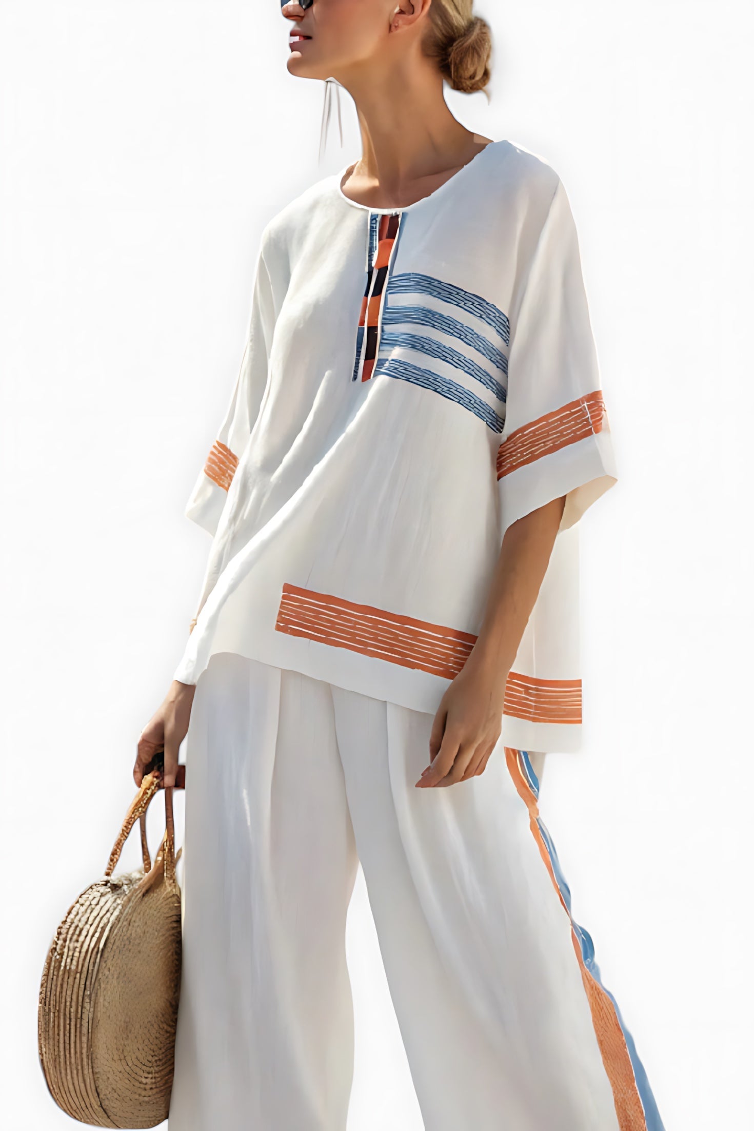 Camille – Striped Knit Top and Wide Leg Pants Set