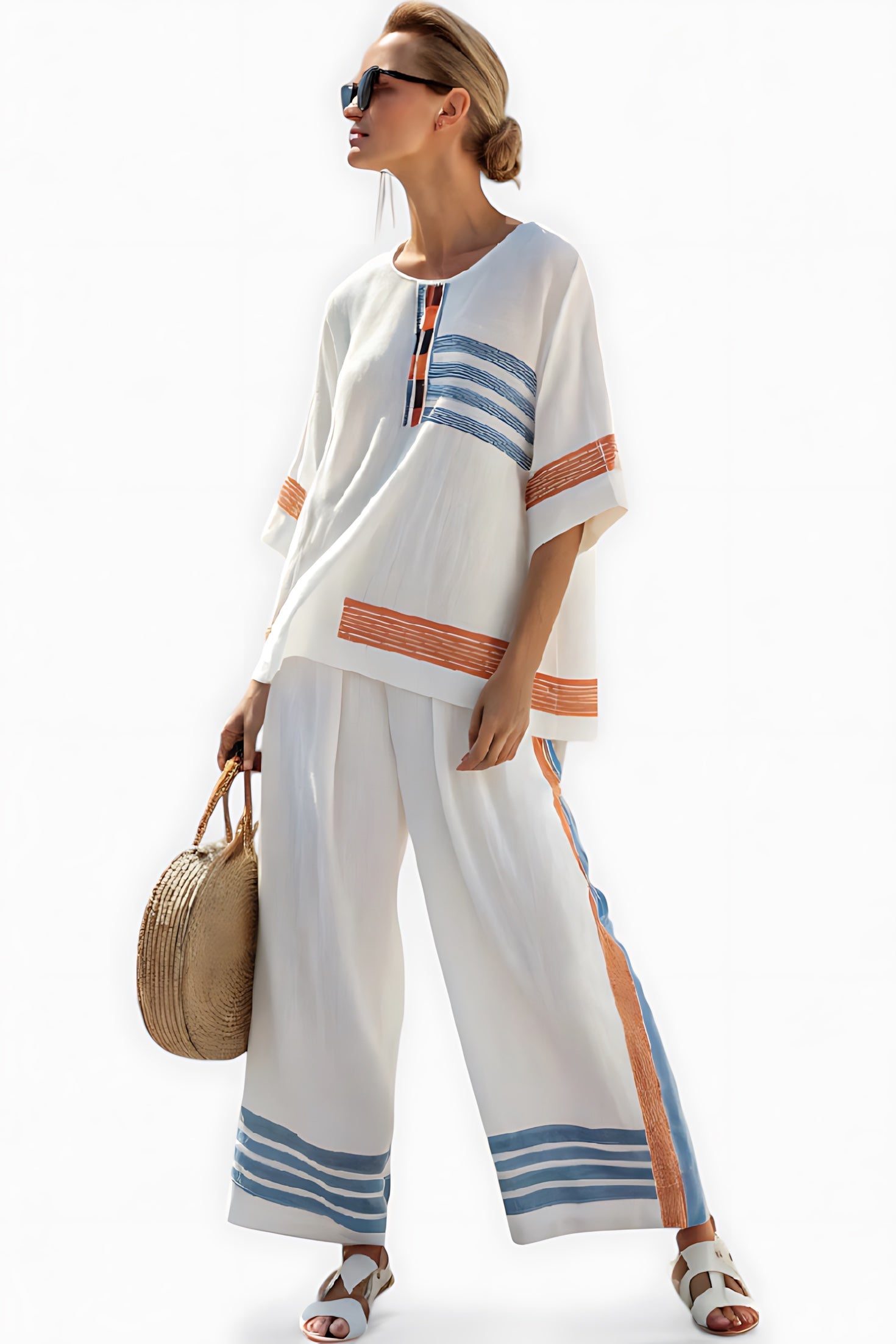 Camille – Striped Knit Top and Wide Leg Pants Set