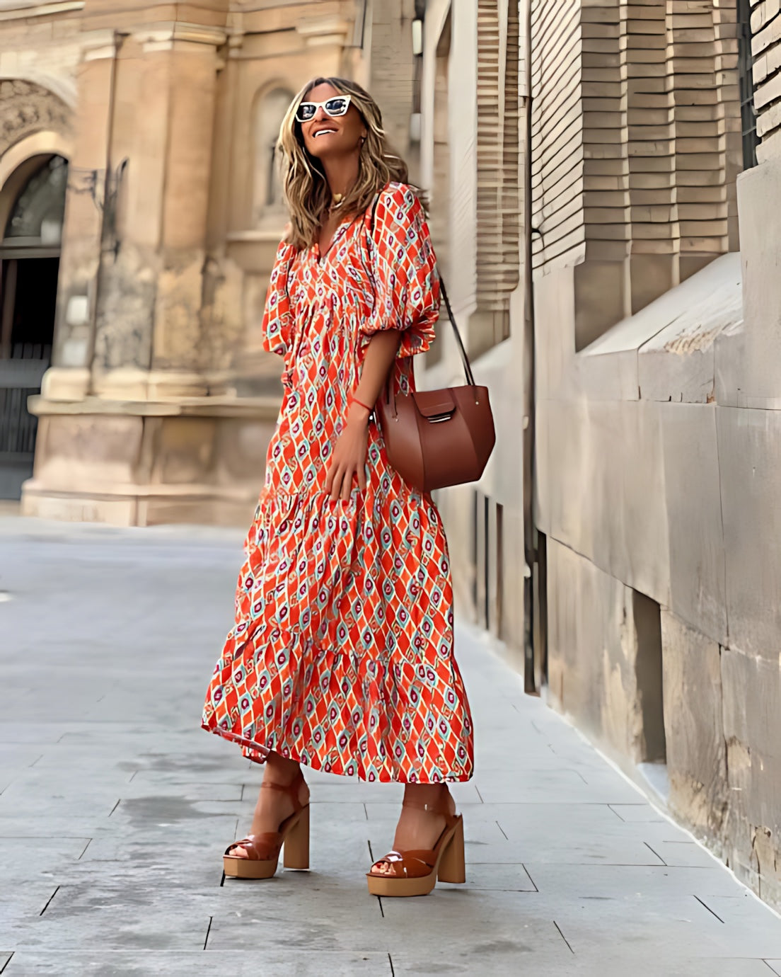 Cara – Ditsy Floral Puff Sleeve Boho Midi Dress