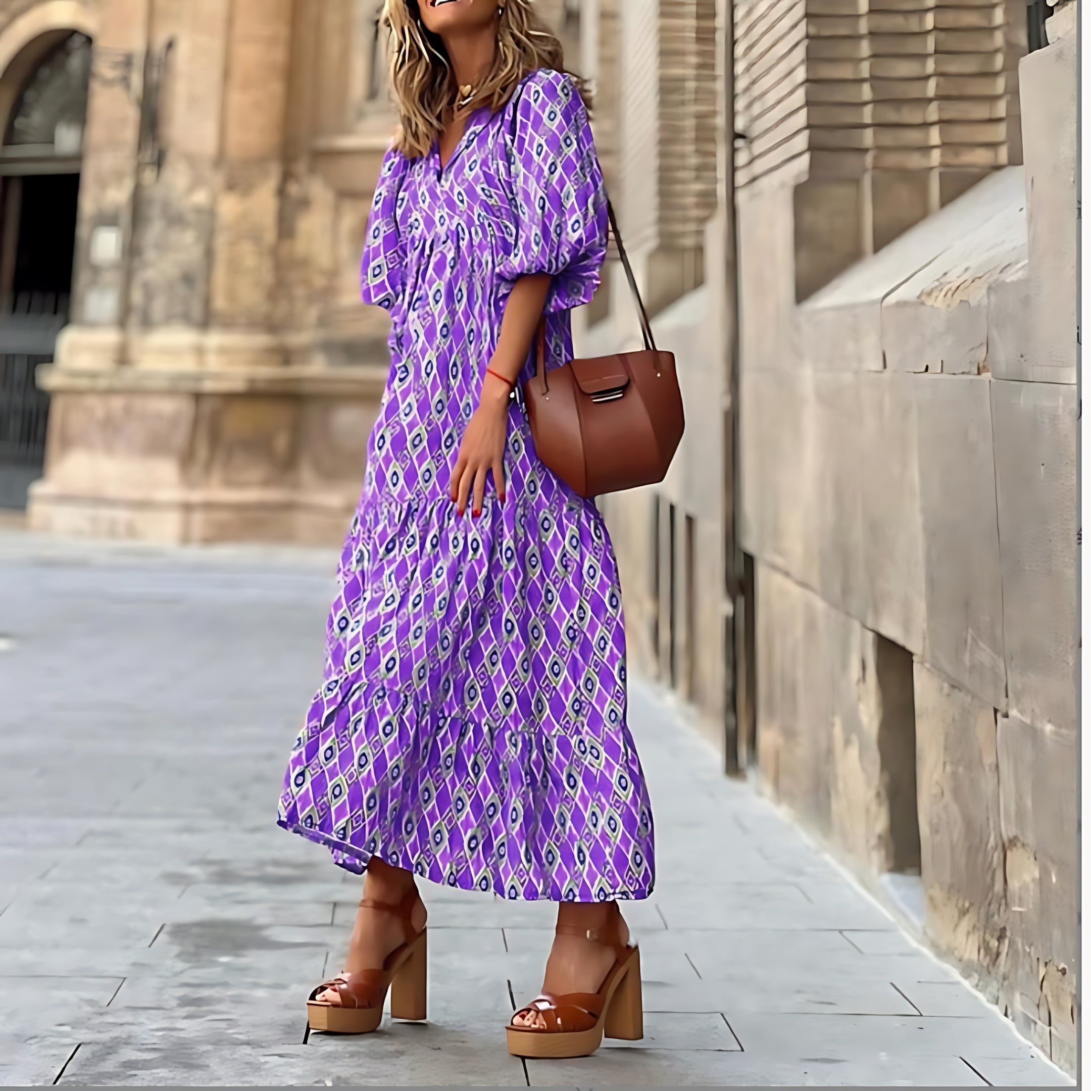 Cara – Ditsy Floral Puff Sleeve Boho Midi Dress