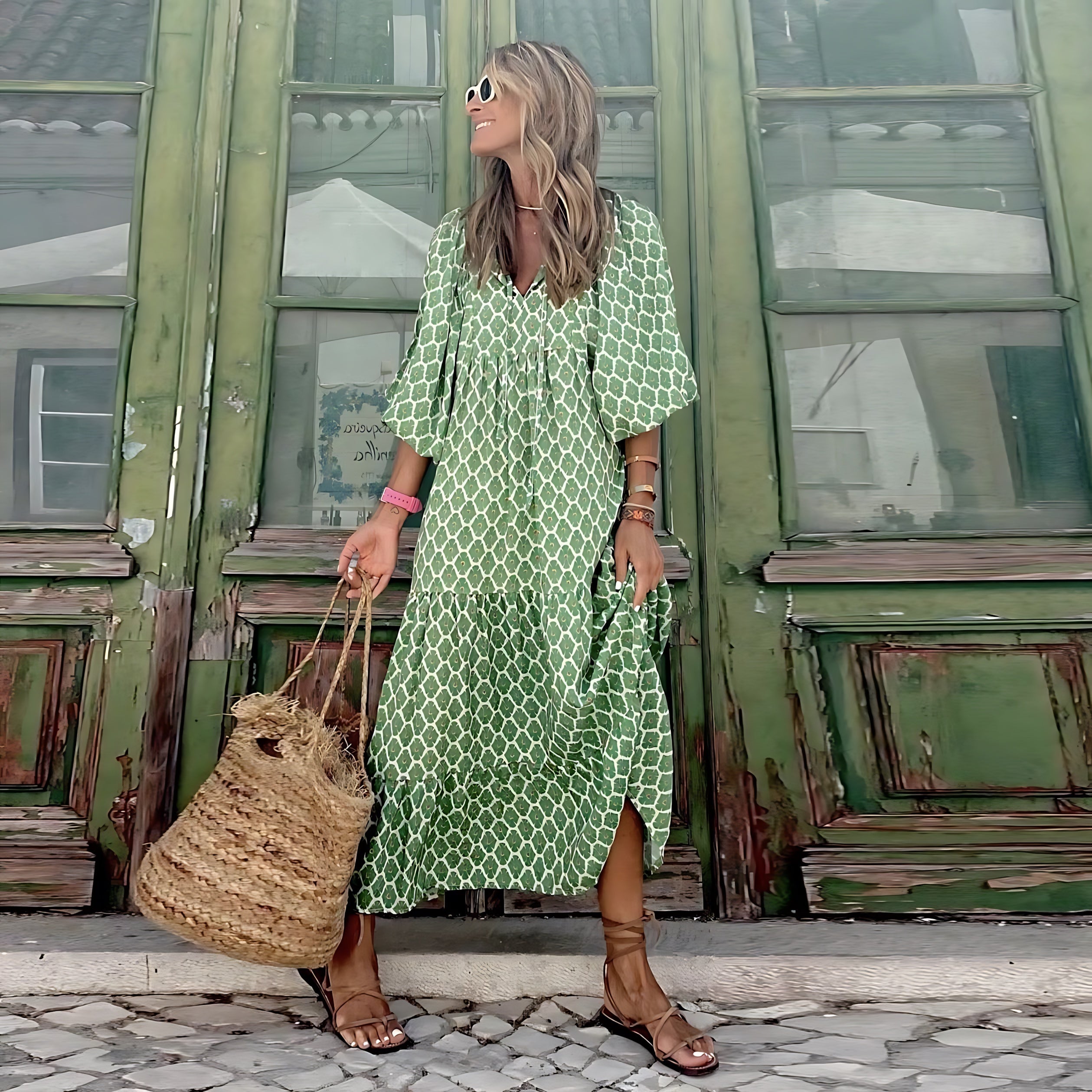 Cara – Ditsy Floral Puff Sleeve Boho Midi Dress