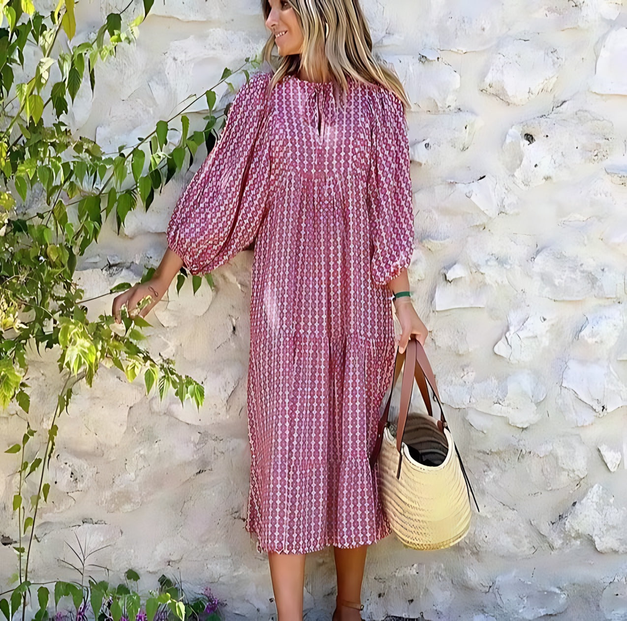 Cara – Ditsy Floral Puff Sleeve Boho Midi Dress