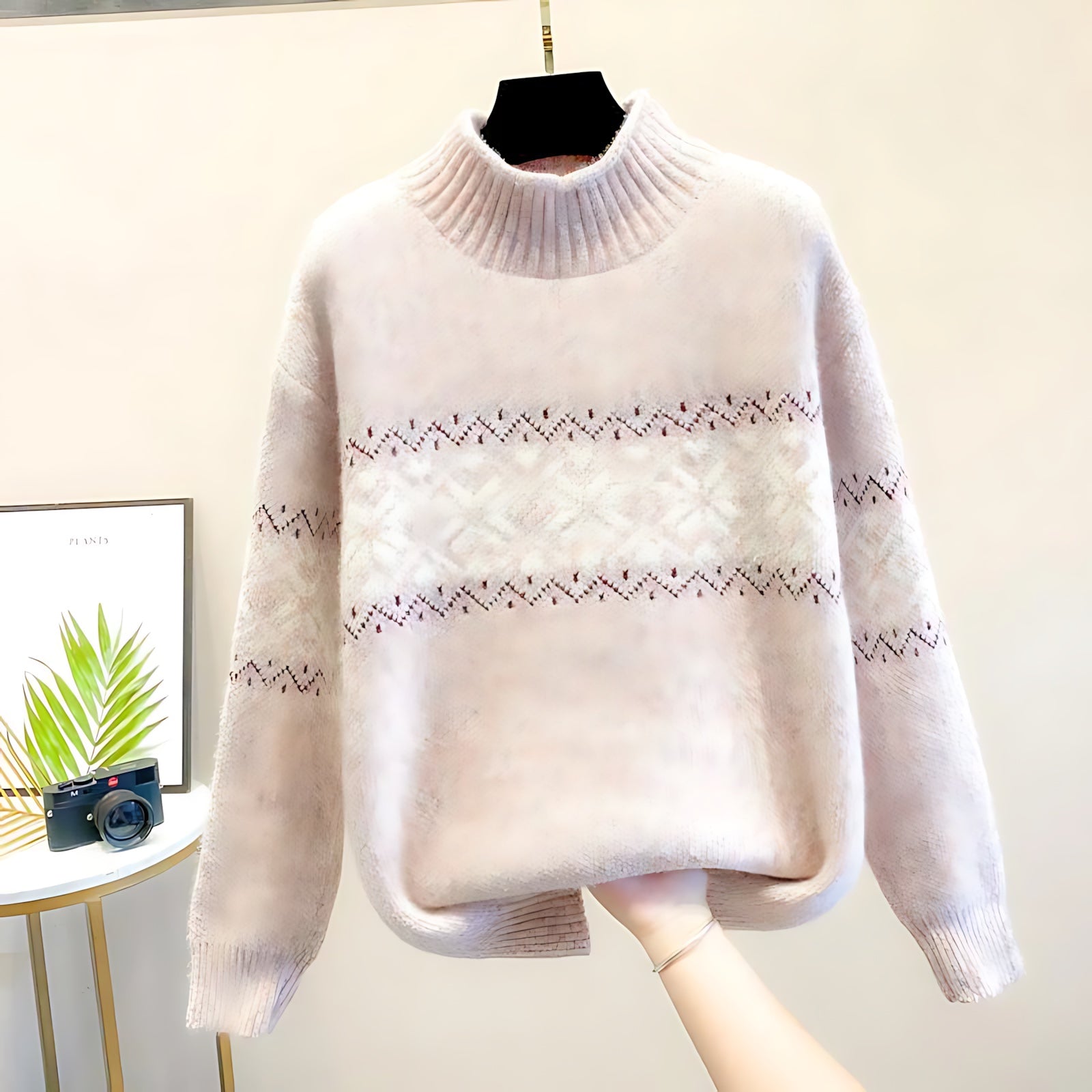 Cara – Snowflake Fair Isle Mock Neck Sweater