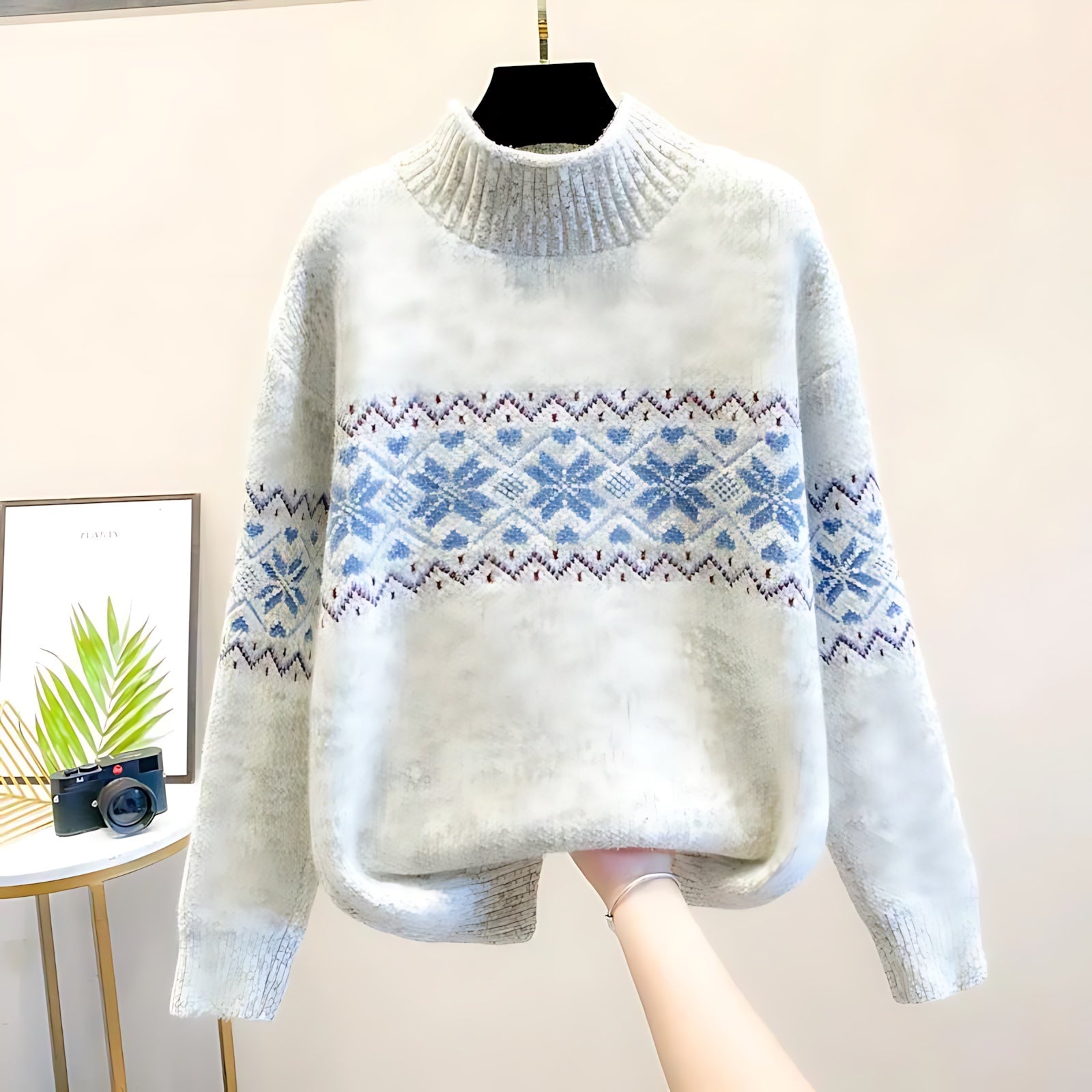 Cara – Snowflake Fair Isle Mock Neck Sweater