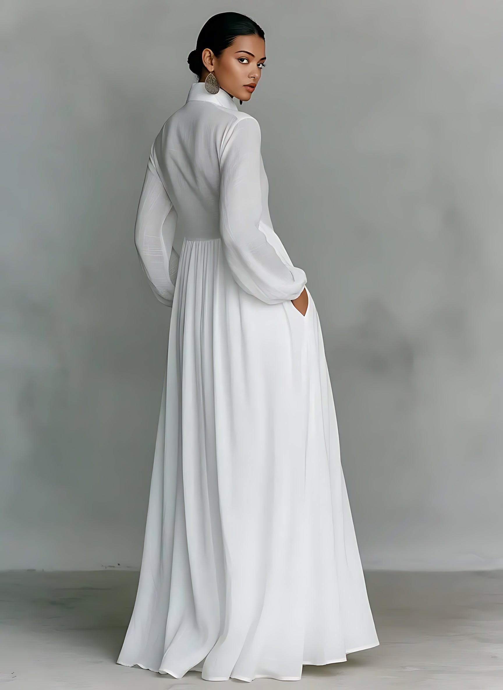 Cara – V Neck Long Sleeve Flowy Maxi Dress