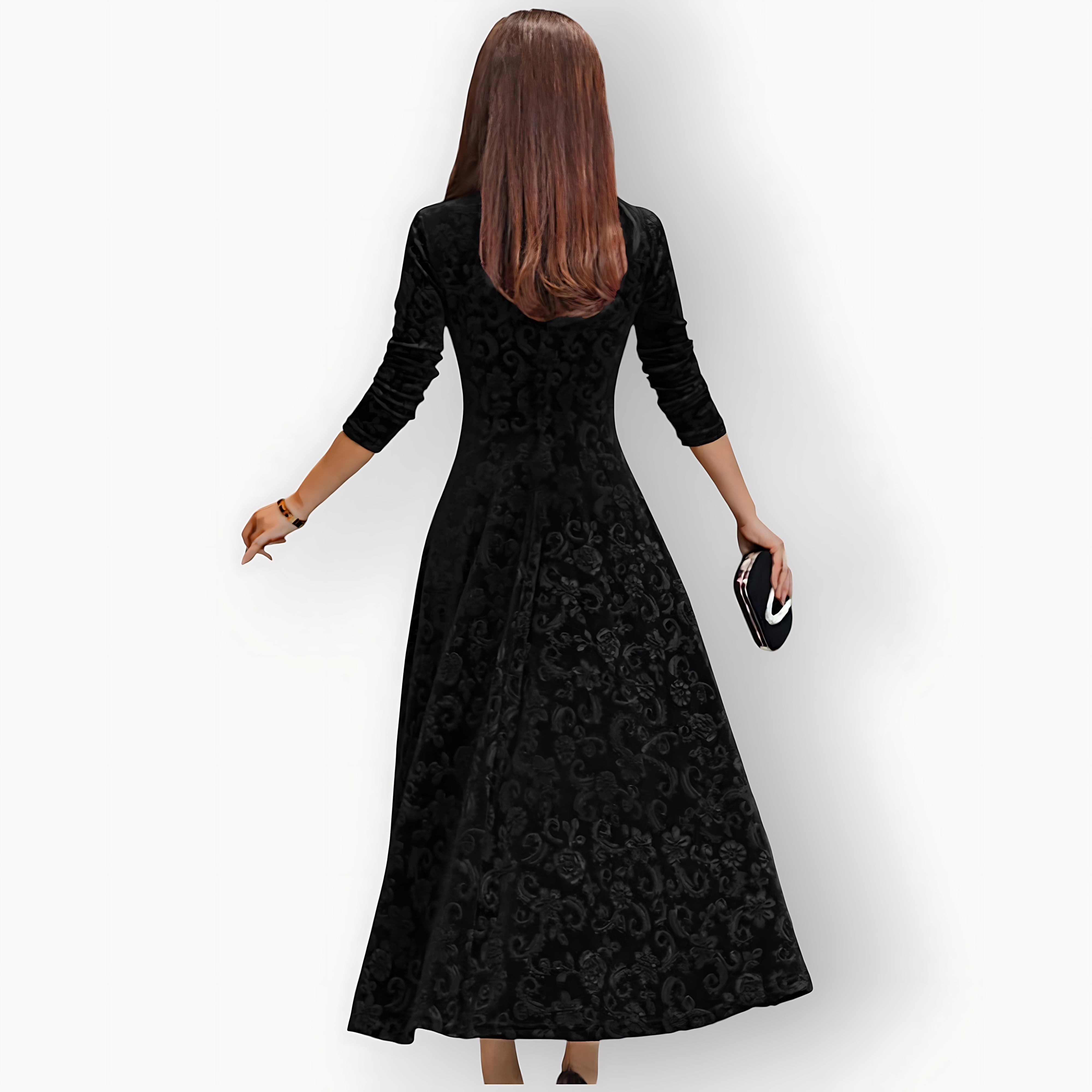 Cara – Velvet V Neck A Line Cocktail Midi Dress