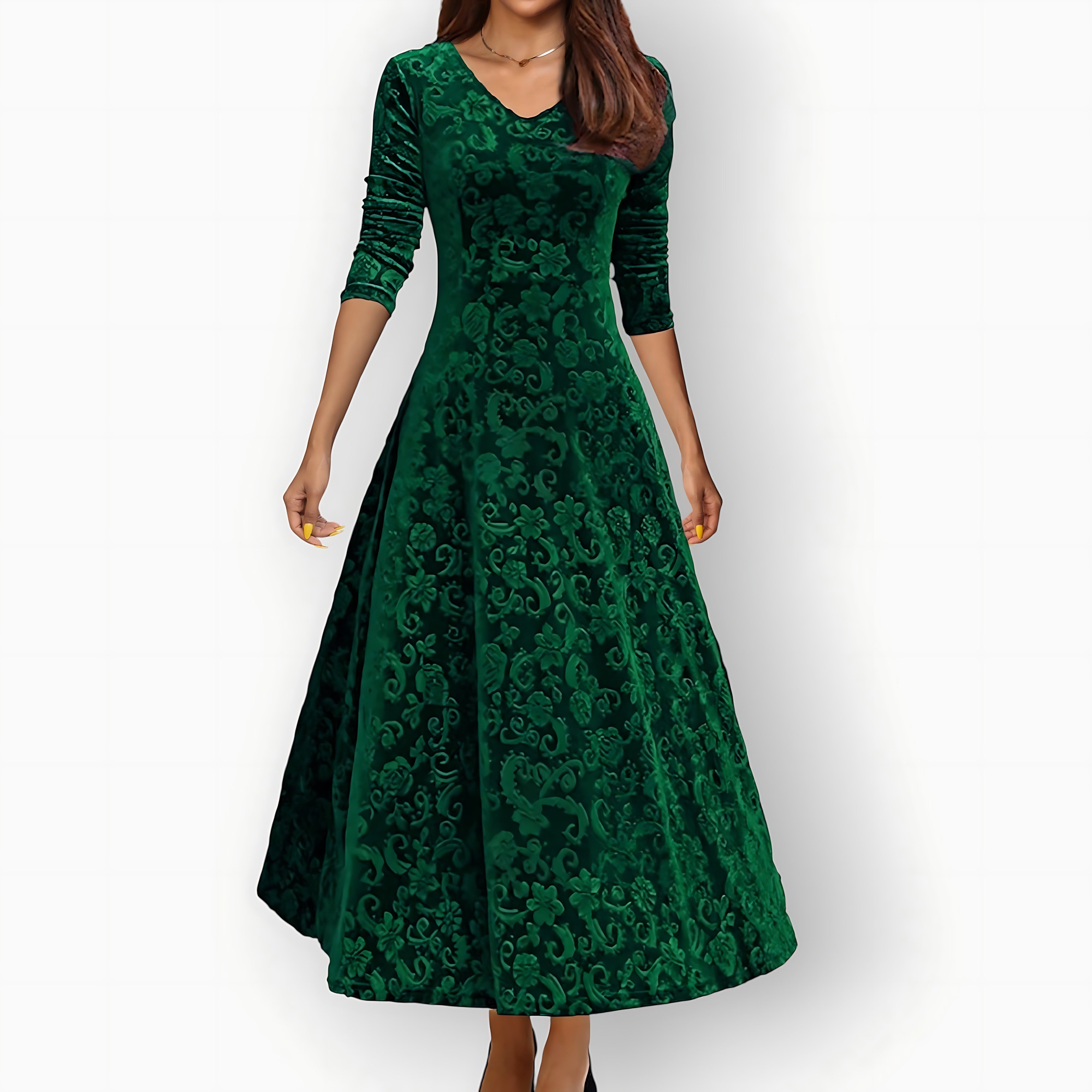 Cara – Velvet V Neck A Line Cocktail Midi Dress