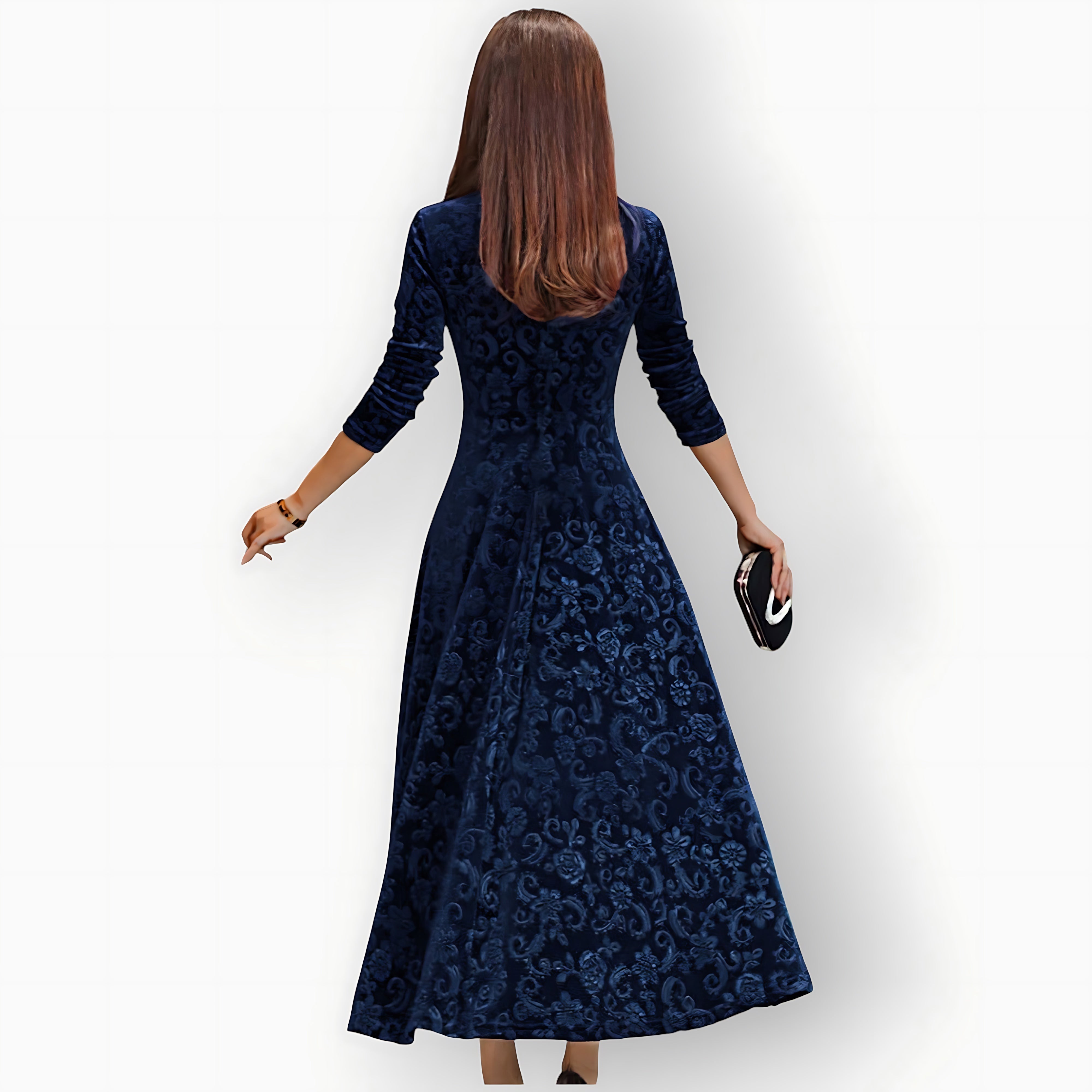 Cara – Velvet V Neck A Line Cocktail Midi Dress