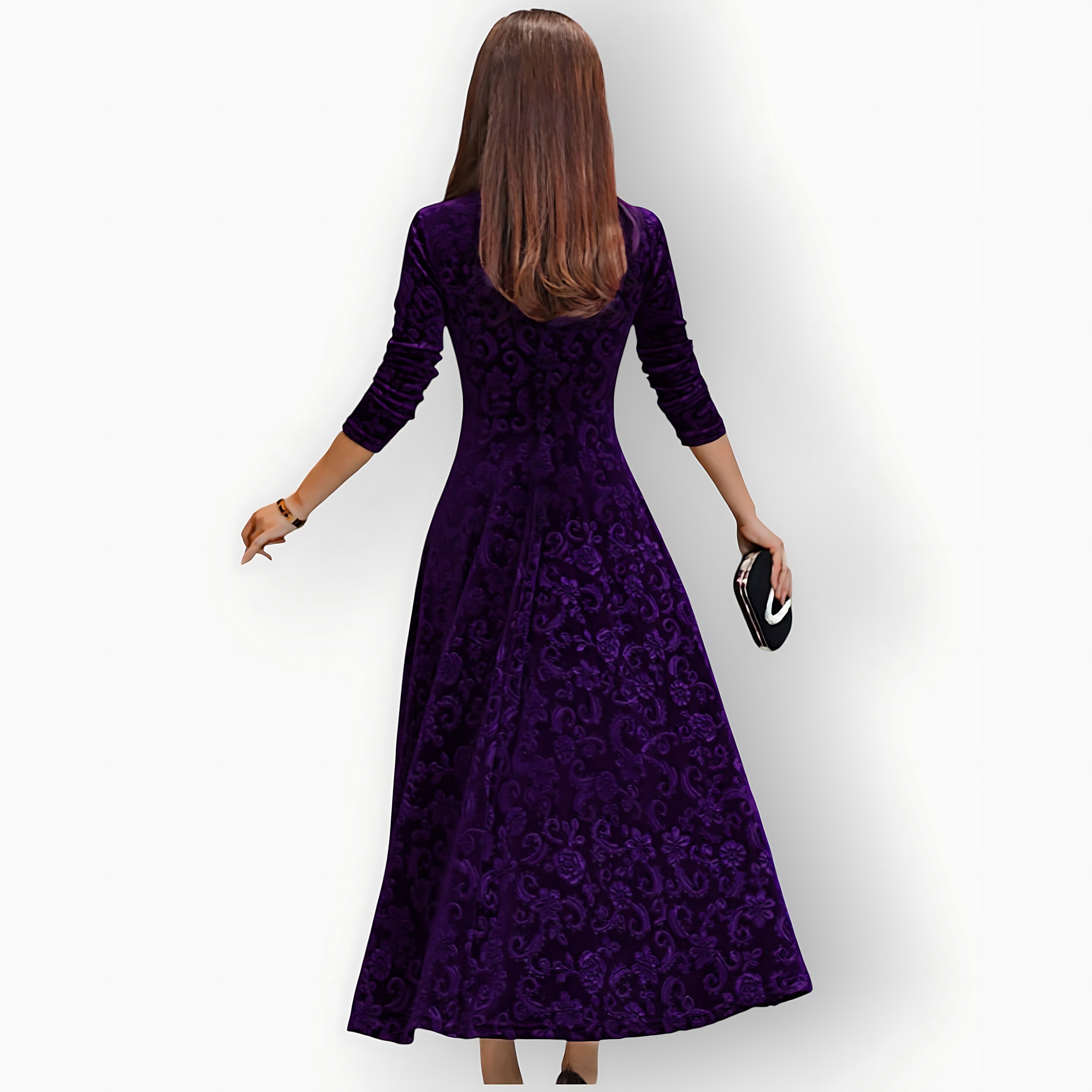 Cara – Velvet V Neck A Line Cocktail Midi Dress